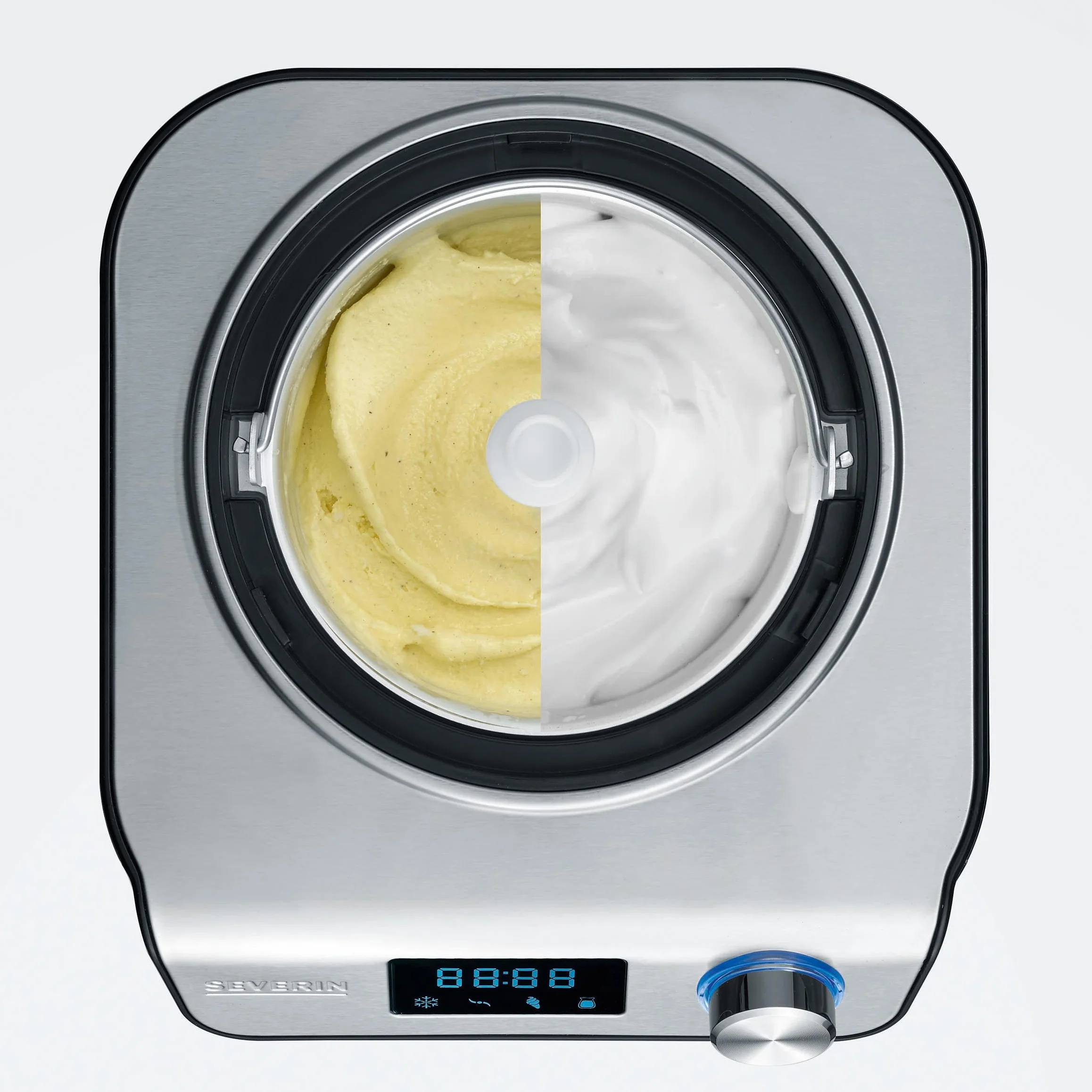 SEVERIN Sorbetière 2-en-1 Compacte 135 W, Sorbetière électrique et yaourtière d'une capacité 1,2 L, Machine à glace avec livre de recettes, noir, EZ 7407