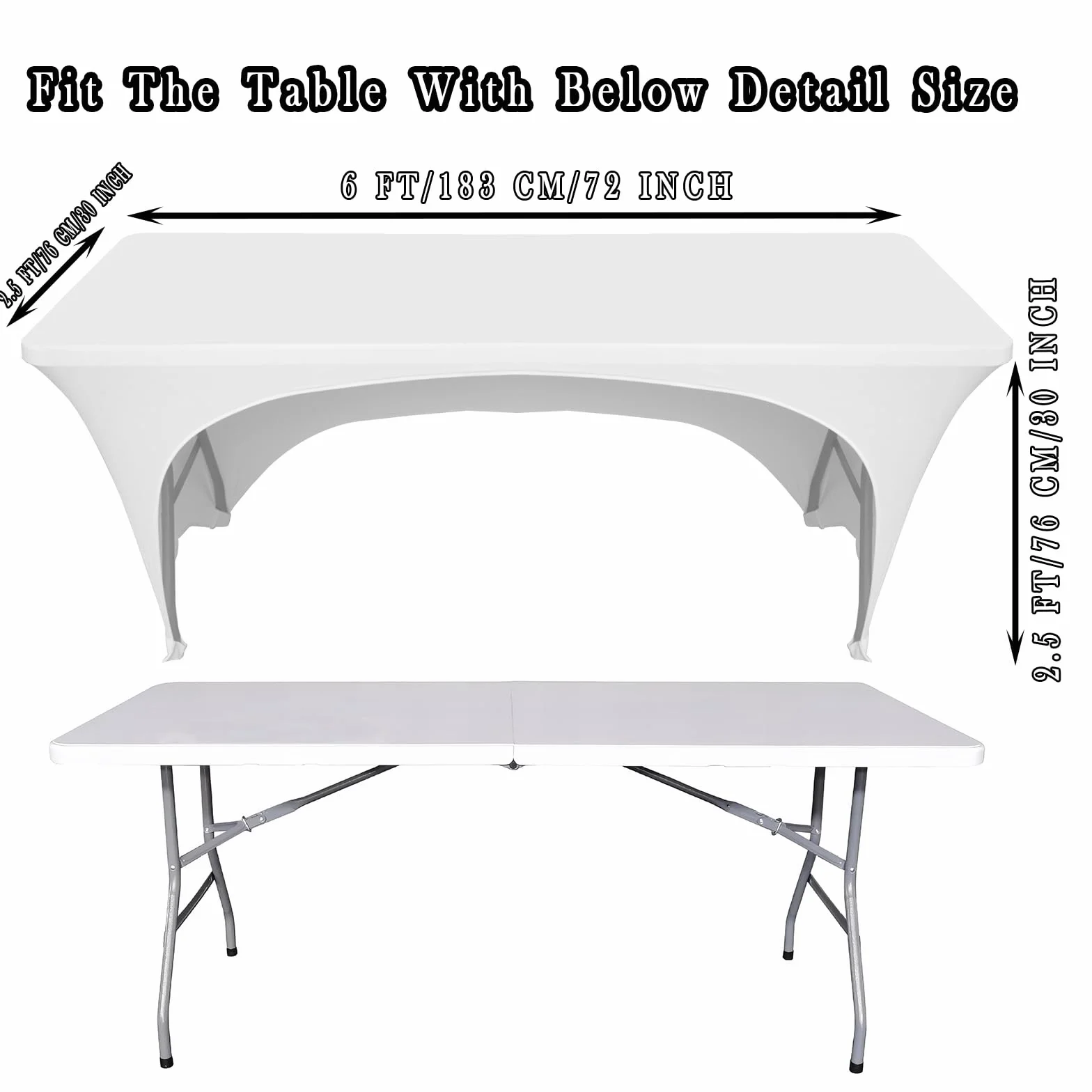 Lot de 2 nappes élastiquées lavables et extensibles pour banquets, mariages et fêtes 183 x 76 x 76 cm - Blanc
