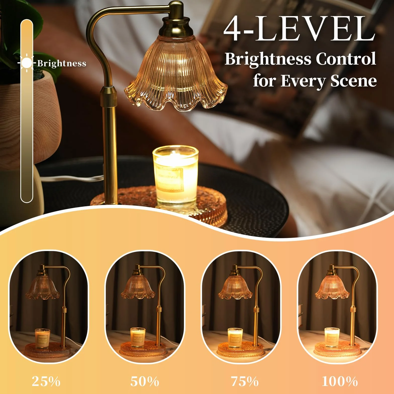 Lampe chauffe-bougie avec hauteur réglable – Chauffe-cire sans flamme à 4 niveaux à intensité variable, fonction minuterie et design élégant en plusieurs couleurs (Brun)
