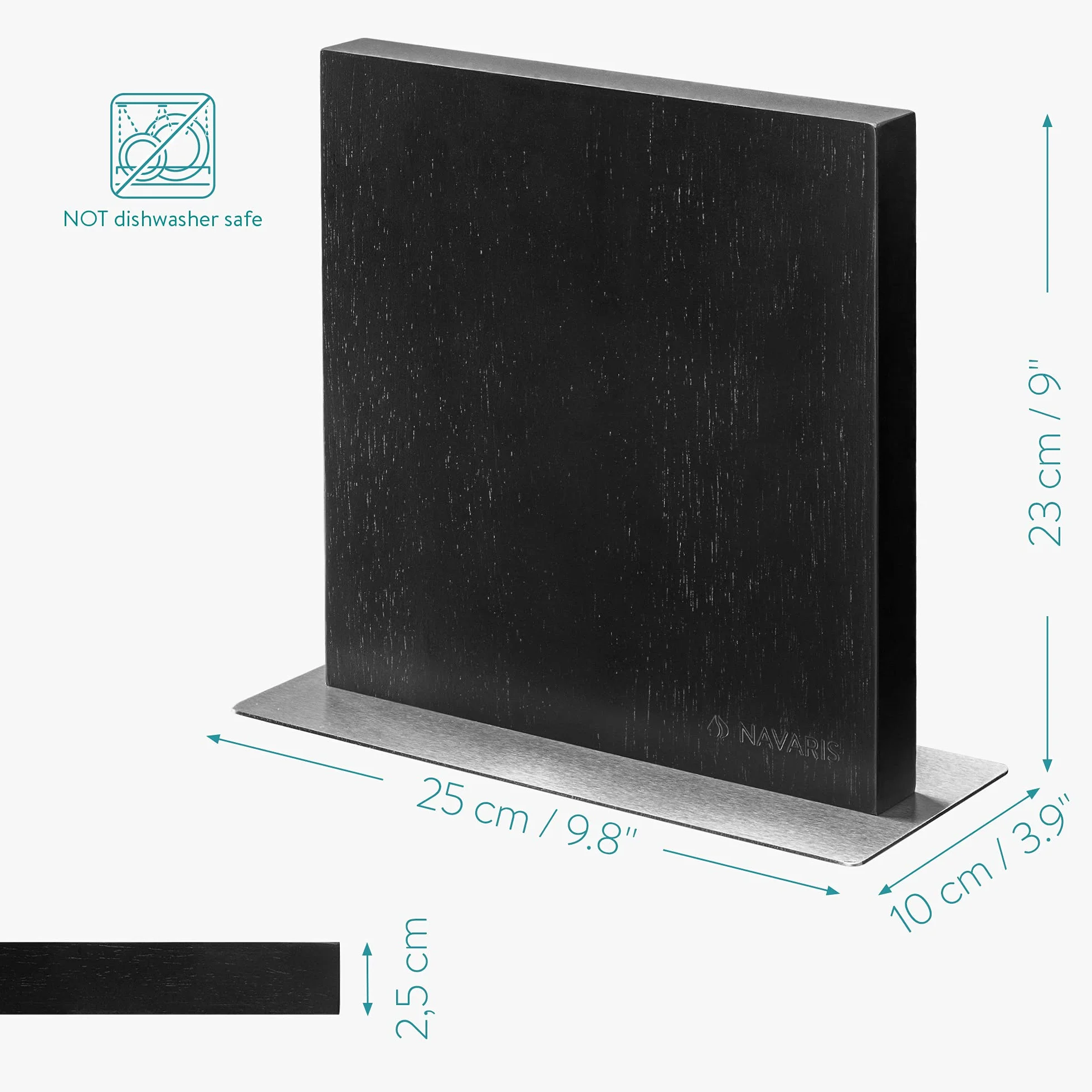 Navaris Bloc à couteaux magnétique - Bloc aimanté double face en bois d'hévéa - Range couteau de cuisine vide - Support vertical avec aimant