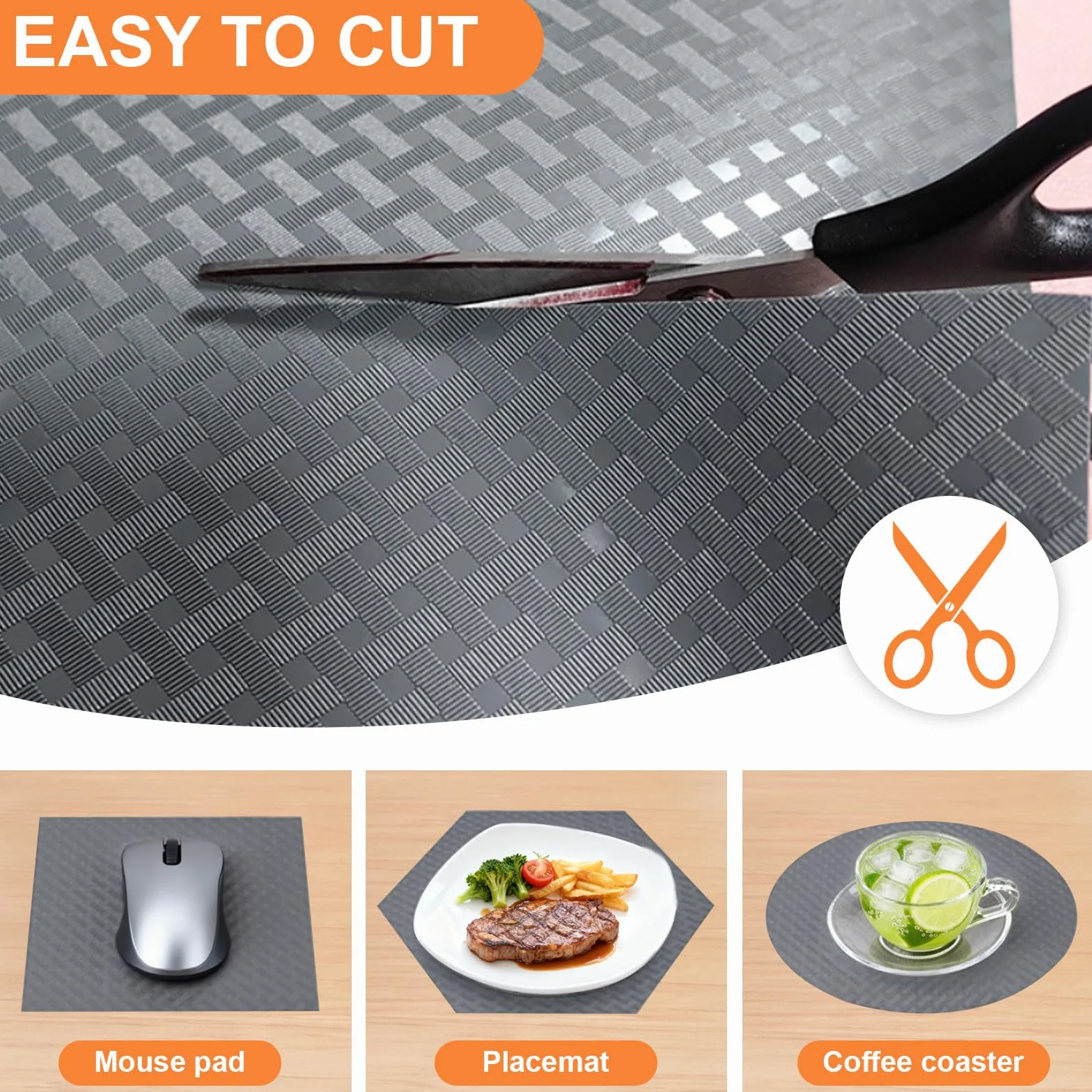 Tapis Fond de Tiroir Antiderapant 44x600cm EVA Imperméable Protection Tiroir Placard Cuisine Gris