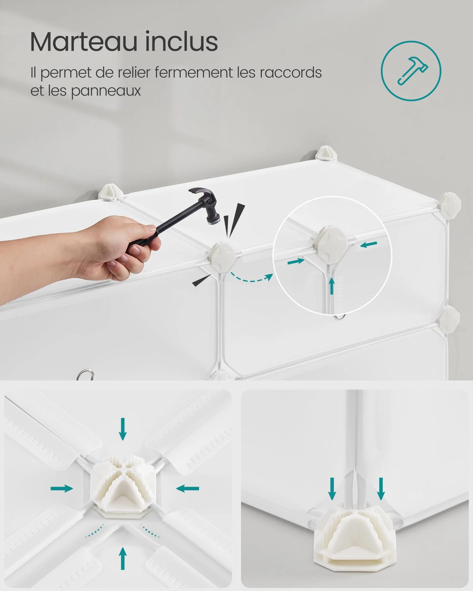 SONGMICS Étagère à Chaussures enfichable Système d'étagères Organisateur de Chaussures DIY Étagère avec Porte en Plastique PP 10 Niveaux Blanc LPC010WH01