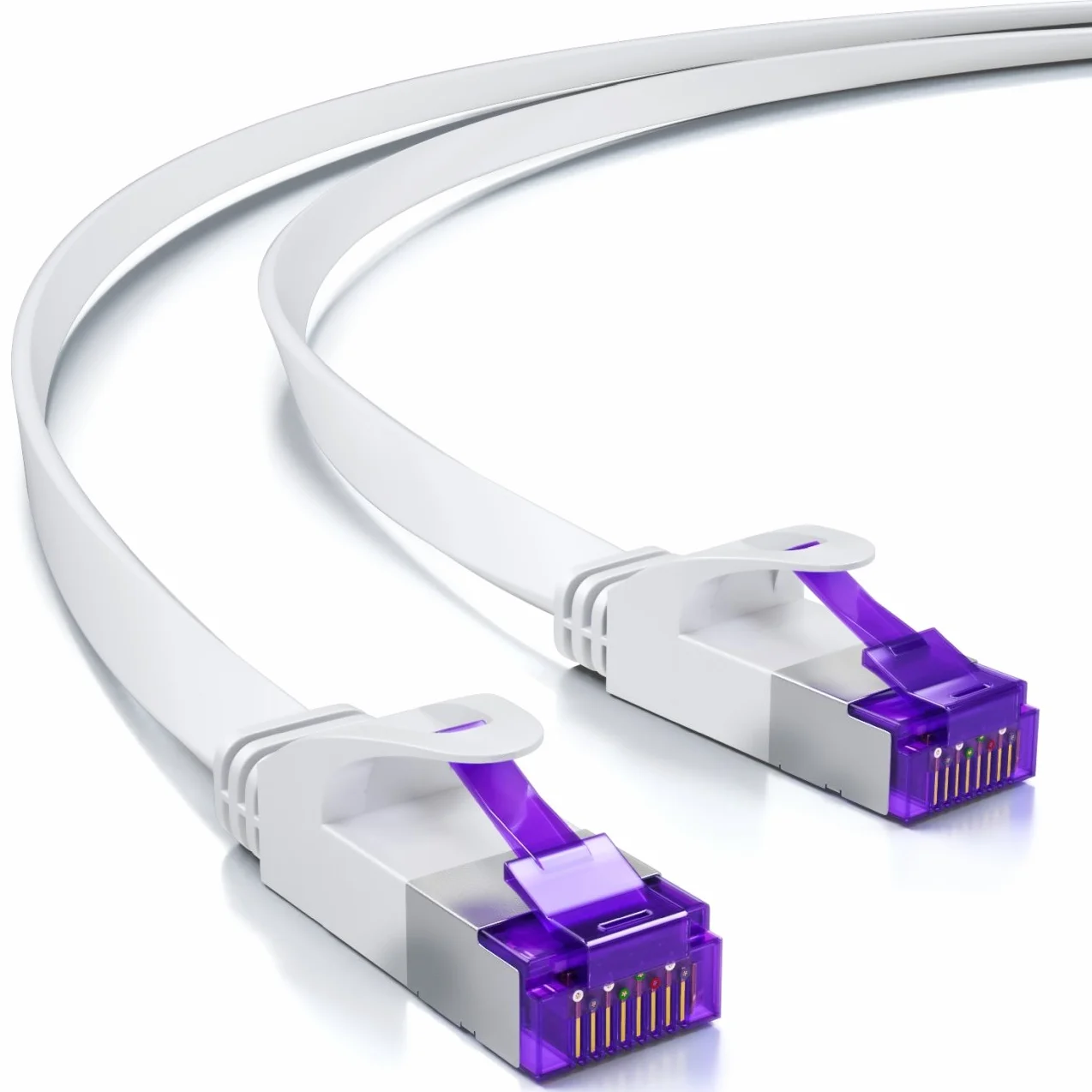 deleyCON 2m Płaski CAT7 Kabel Sieciowy (Cat 7 z 10 Gbit/s) Gigabit LAN - RJ45 Ethernet Patchkabel Kabel Instalacyjny Płaski - do Internet Switch Router Modem Patchpanel - Biały
