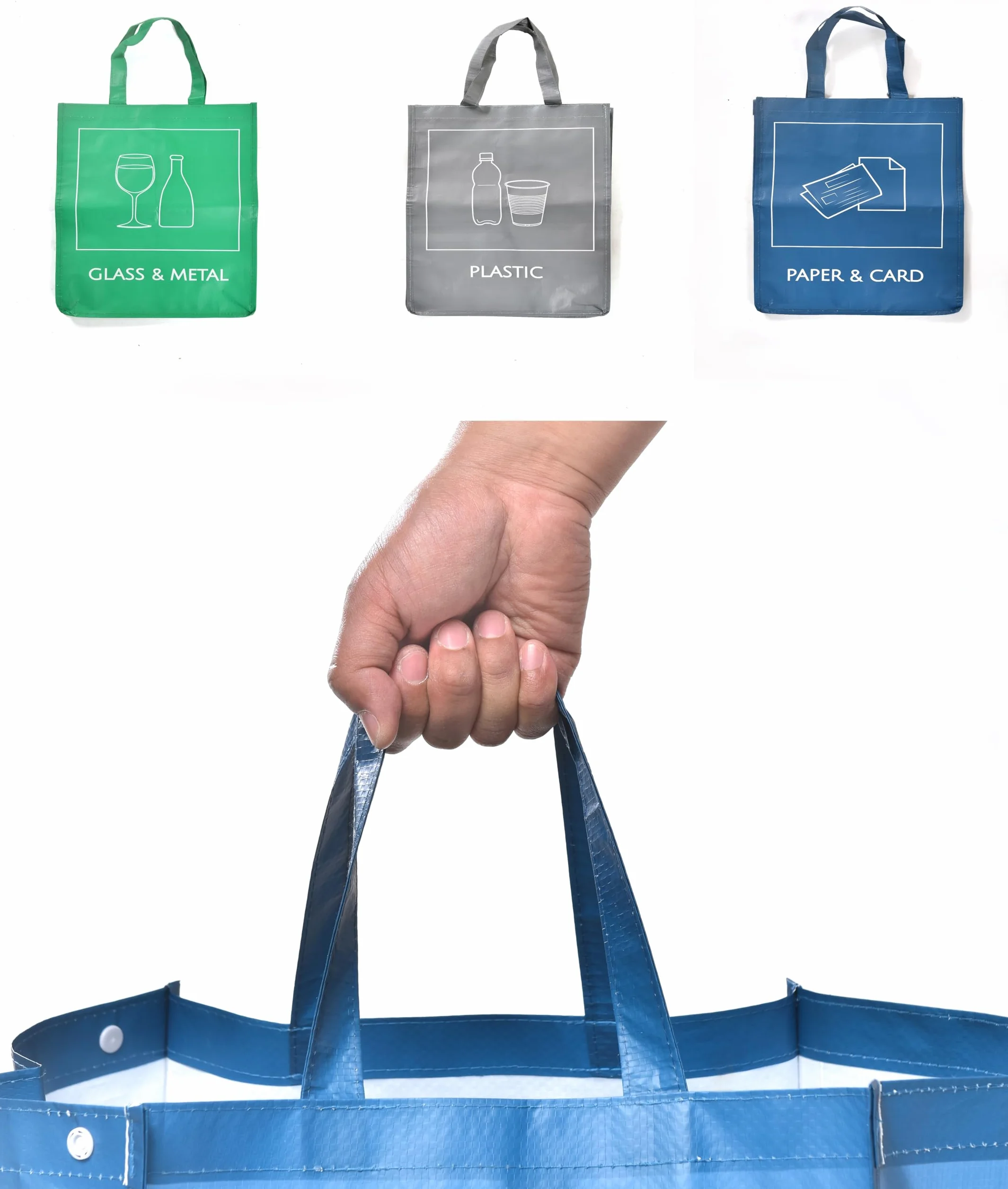 Sacs de tri sélectif réutilisables pack de 3, organisateur de tri, poubelles de recyclage étanches