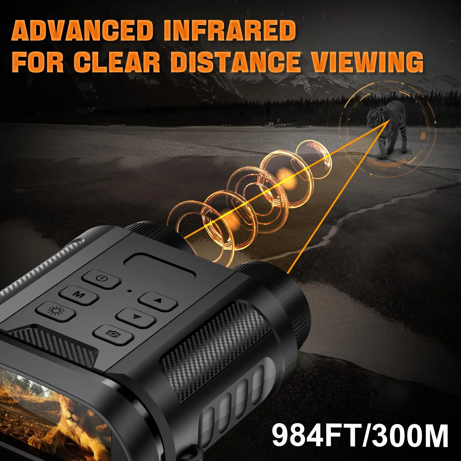Coolifepro Lornetka noktowizyjna, 4K z akumulatorem 2500 mAh lornetka noktowizor 2,4" TFT LCD 8X cyfrowy zoom 7-poziomowy zoom na podczerwień widok 300 M noktowizor z kartą 32 GB