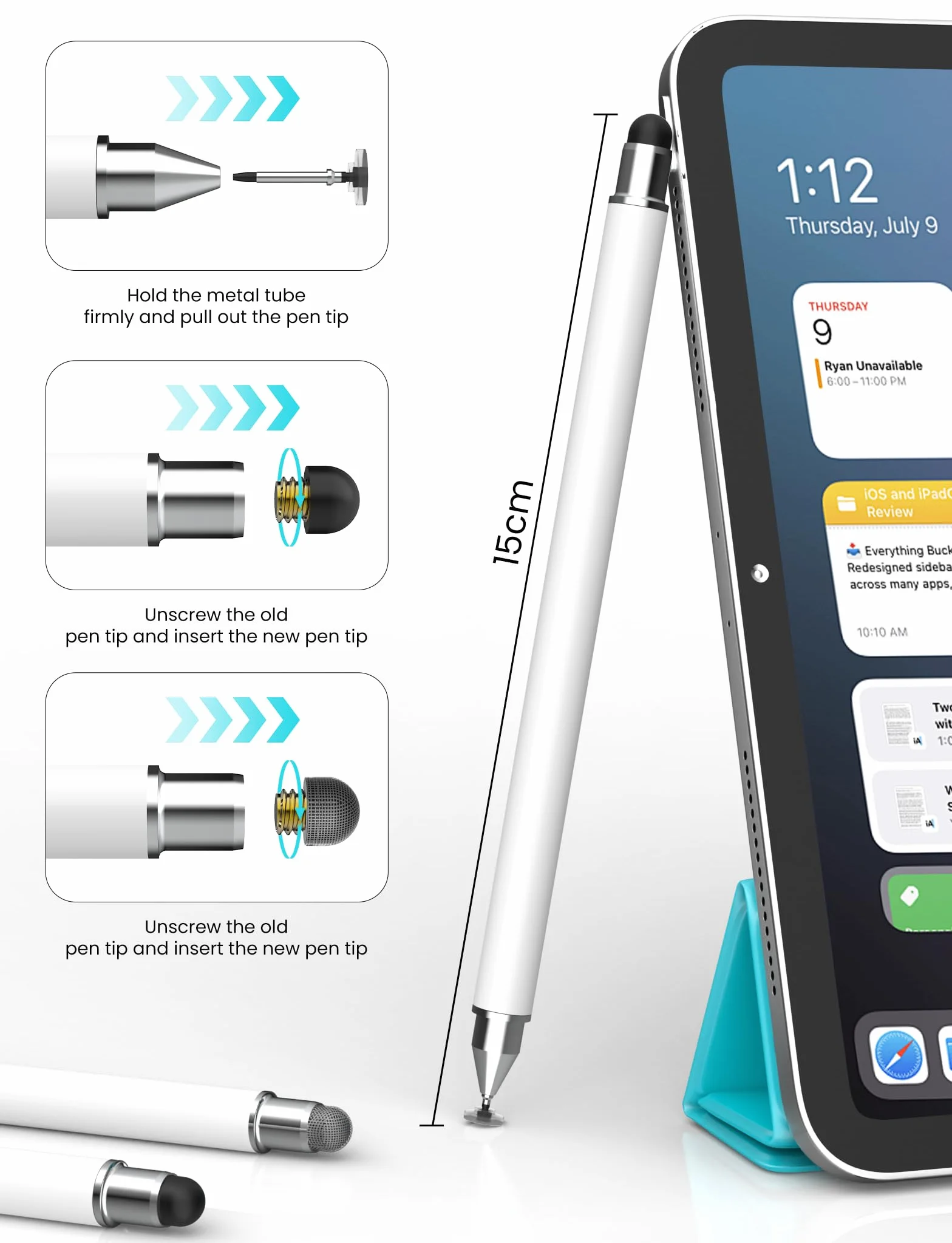 MEKO rysik do tabletu 3 w 1, gumowy rysik do wszystkich telefonów komórkowych/tabletów, iPhone i-Pad Pro Mini iWatch Samsung, Switch,Huawei, Xiaomi, Surface Chromebook itd. czarny + srebrny