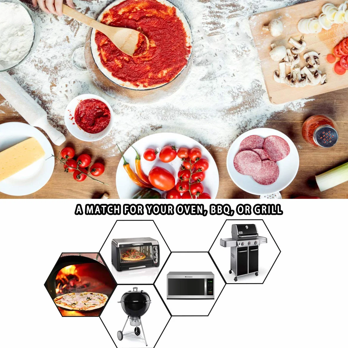 onlyfire 37.6 cm Pierre à Pizza Ronde en Cordiérite pour Four à Pizza et Barbecue, Chauffage Rapide, Planche à Pizza Réfractaire