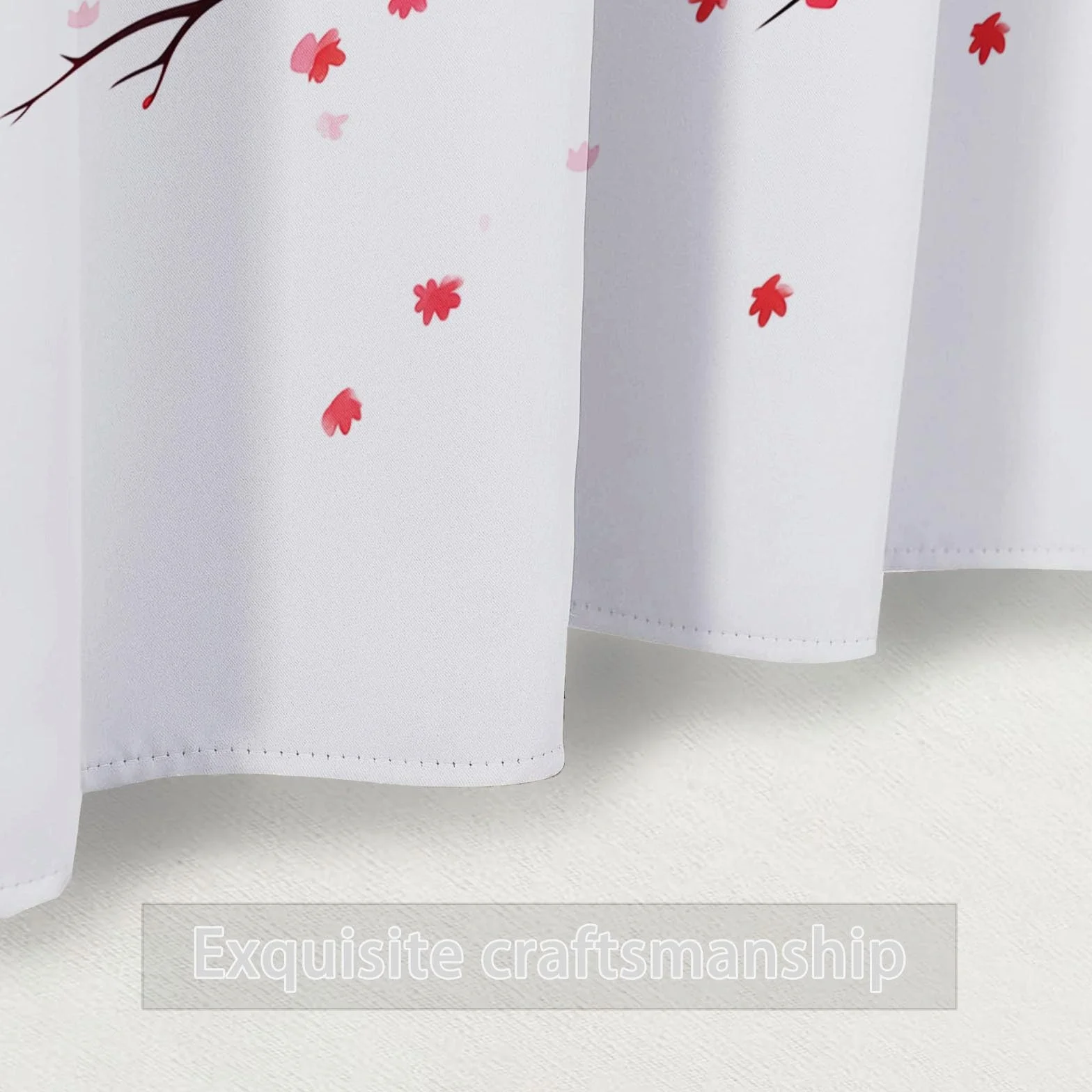 Rideaux Opaques 70L x 240H cm 2 Panneaux Design Fleurs de Cerisier Isolante Anti-Chaleur Blanc Rose