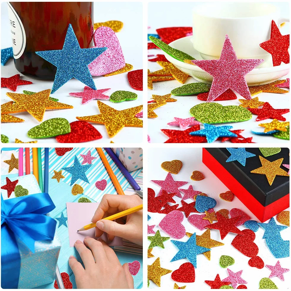 Paillettes Mousse Autocollants 150pcs, Mini Coeur et étoile Enfants, Décoration Murale