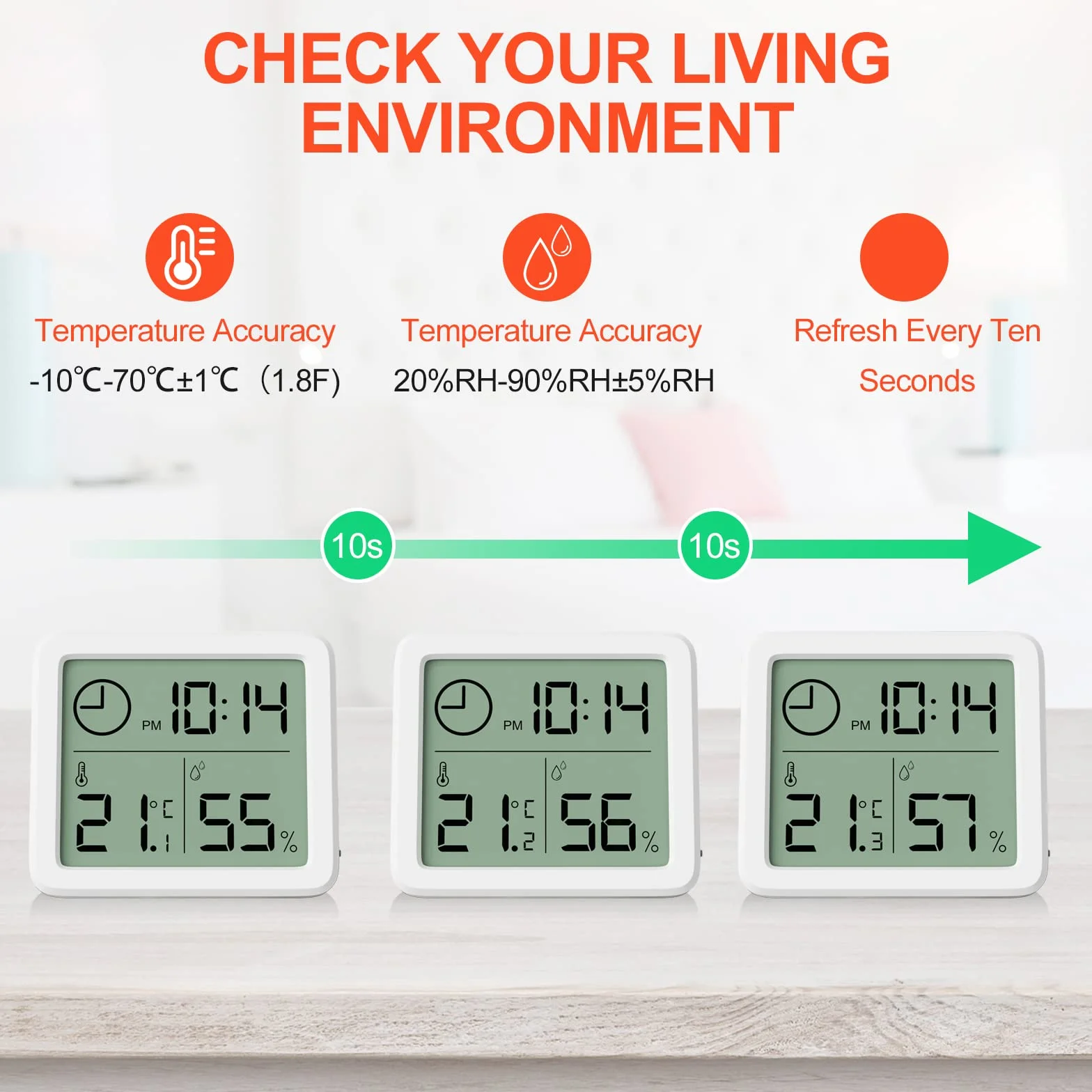 Professionnel Thermomètre Intérieur Numérique Hygromètre Portable Grand Écran avec Horloge Blanc Précis