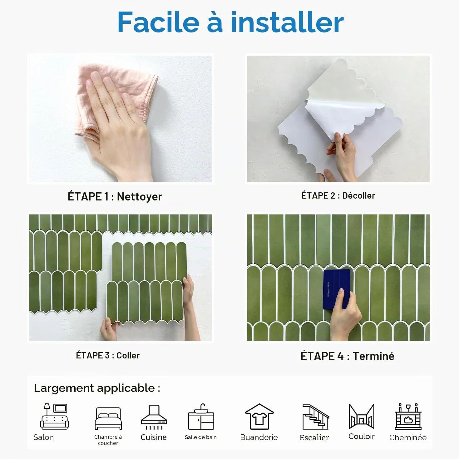 COMSTICKC Mat Vert Credence Adhesive 3D Carrelage Mural 30x30 cm 10 Pièces PVC