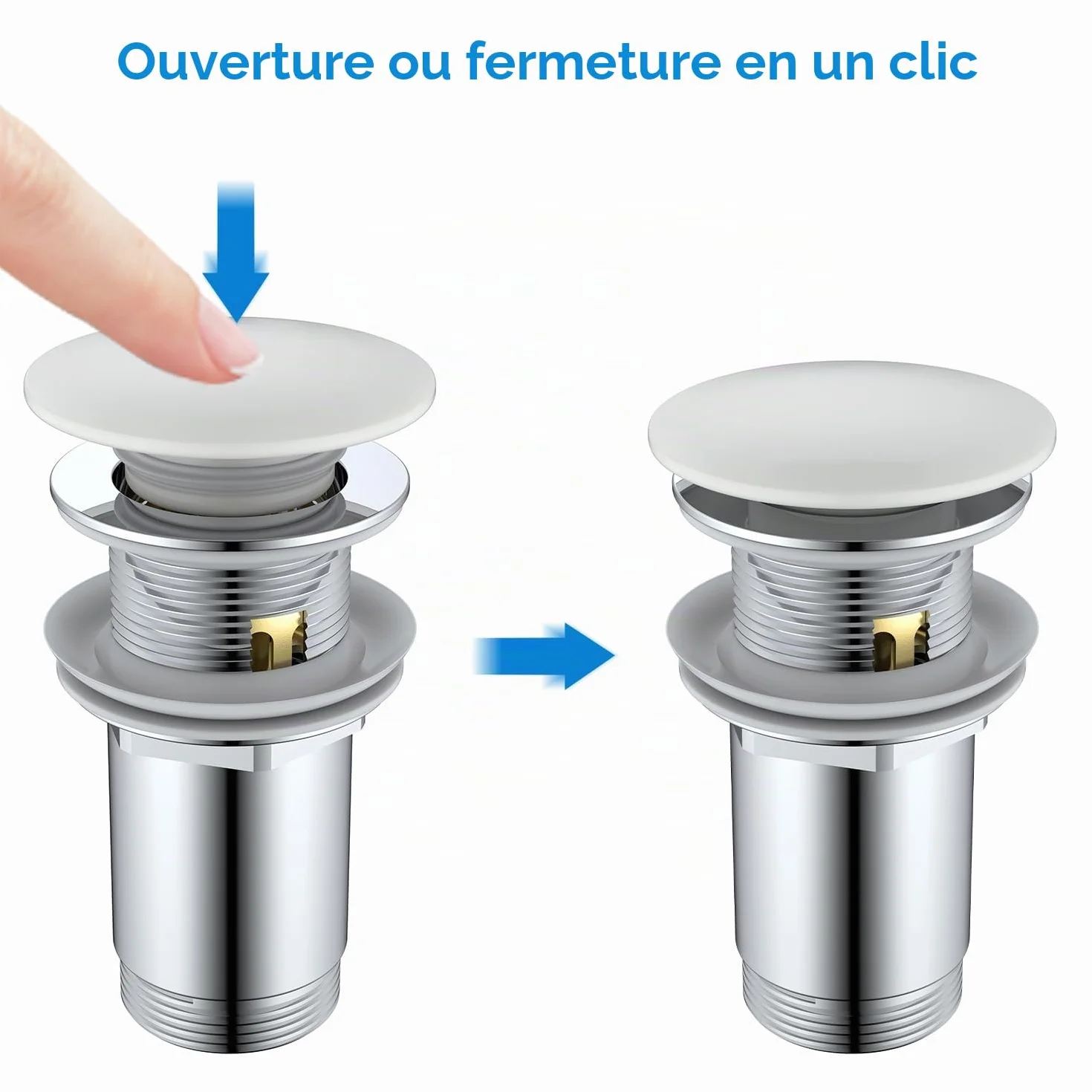 Bonde de Lavabo Blanc Céramique Clic Clac avec Panier Filtrant, Universel G 1 1/4