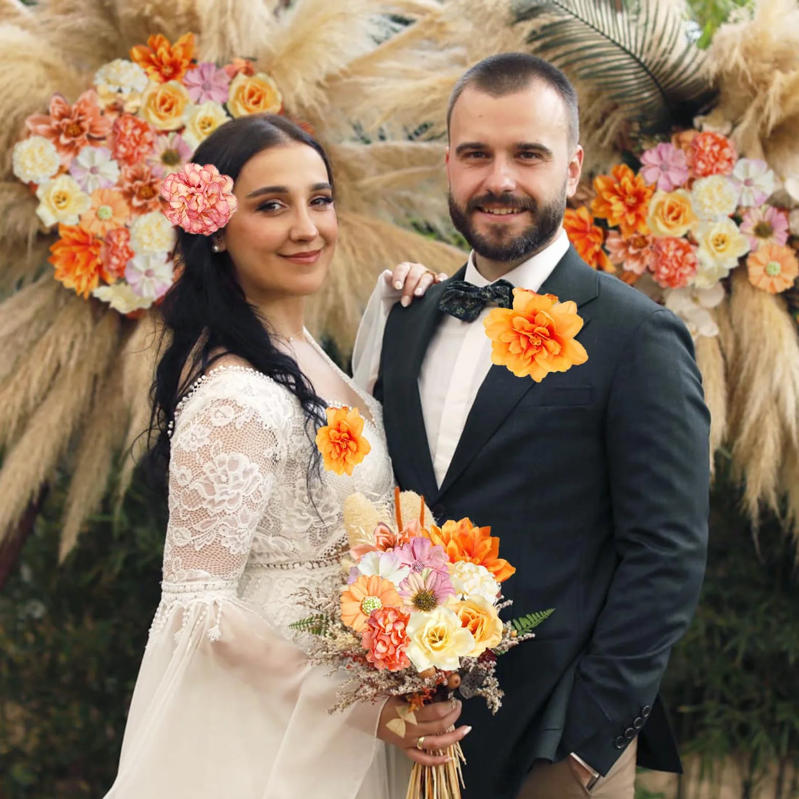 Fleurs Artificielles Lot de 17 Têtes en Soie Orange pour Décoration de Gâteau DIY