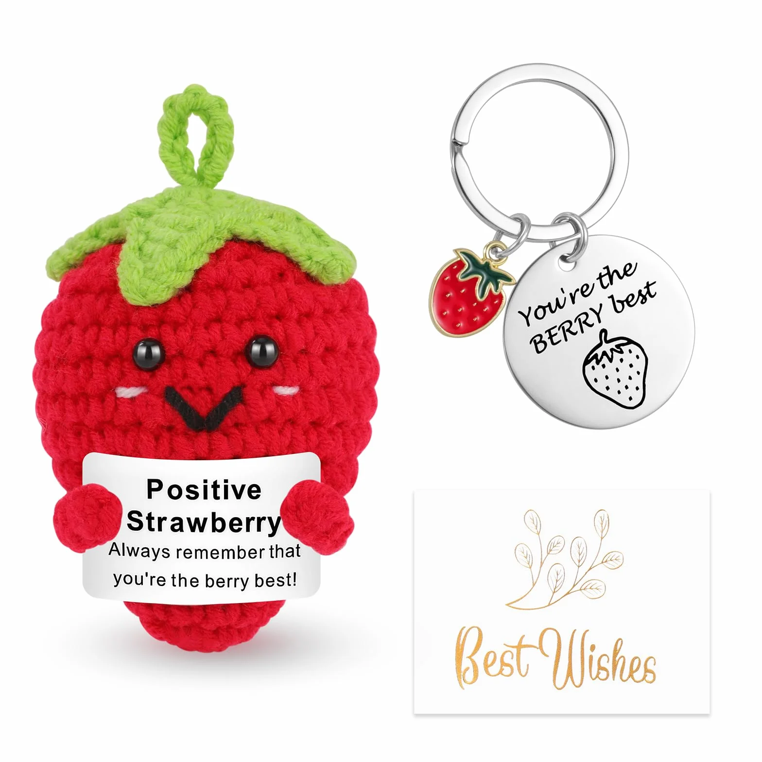 Poupée Tricotée en Laine avec Message Positif, Idée Cadeau Inspirant avec Porte-clés et Carte de Vœux