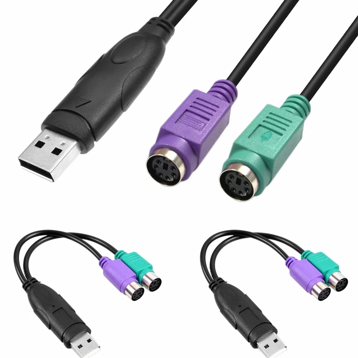 Câble adaptateur PS2 vers USB 2.0 pour clavier et souris, 2 en 1 convertisseur PS/2 femelle vers USB A mâle