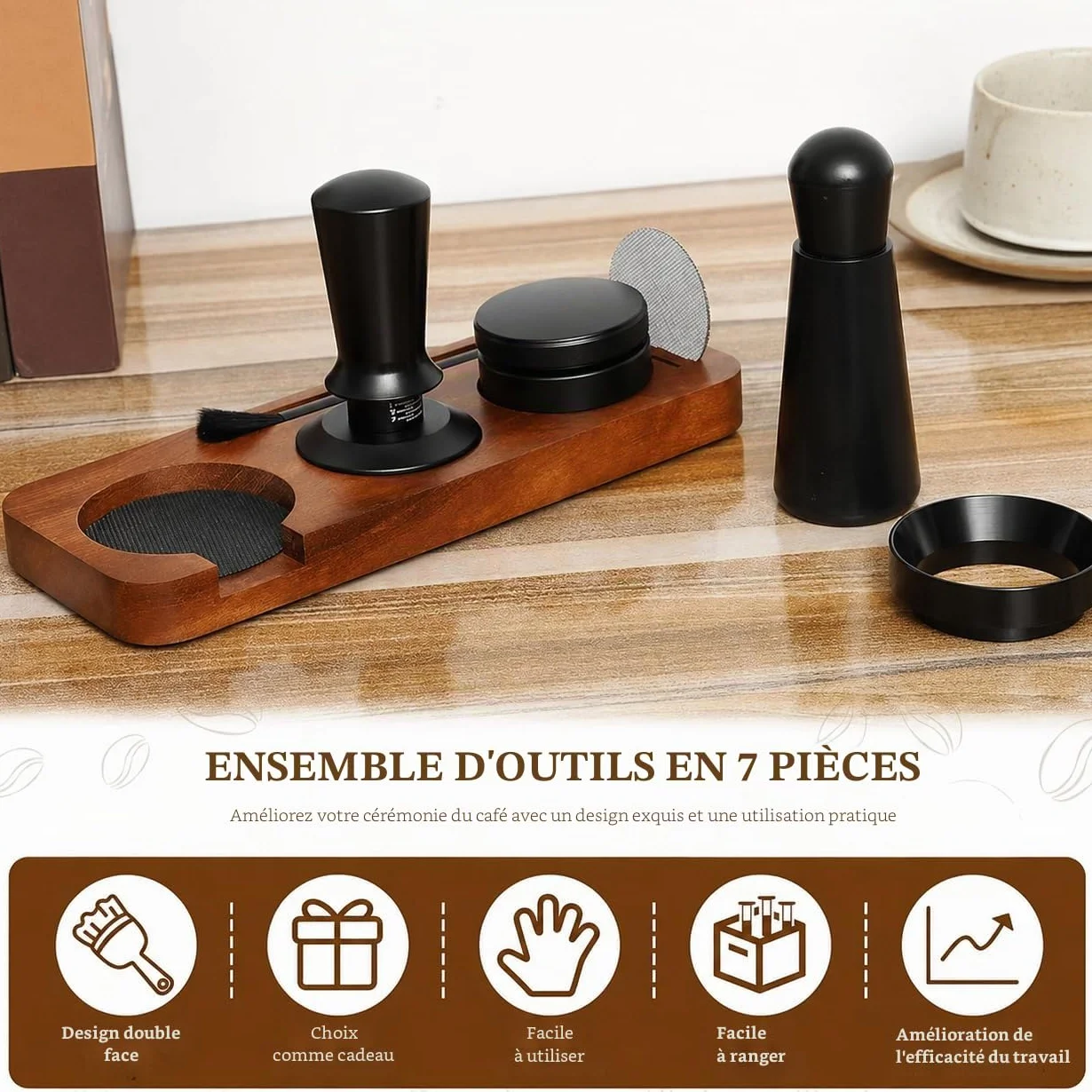 Lot de tampons à expresso de 51 mm avec aiguille à expresso, tampon à café avec distributeur de tamper, anneau de dosage de 51 mm, agitateur à expresso, aiguilles, mélangeur à café, écran