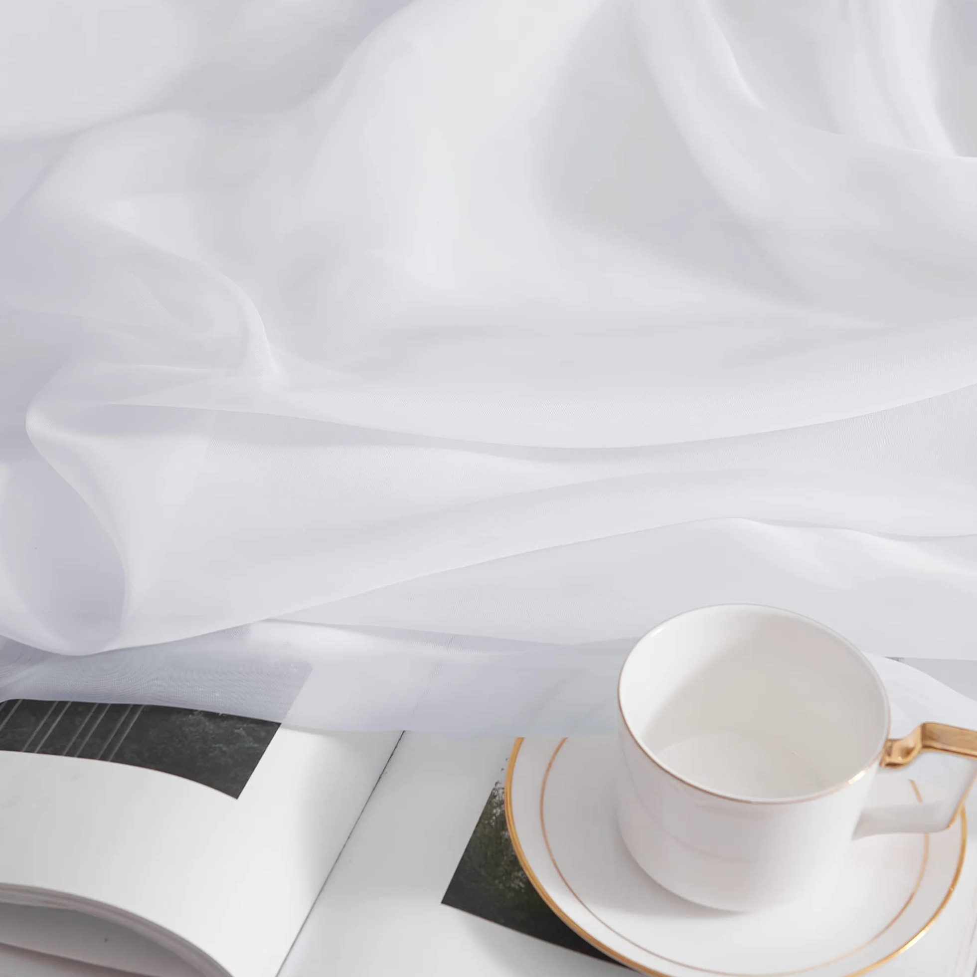 Rideaux Voilages Blanc Lot de 2 140 x 160 cm Organza Tulle Transparent avec Oeillets