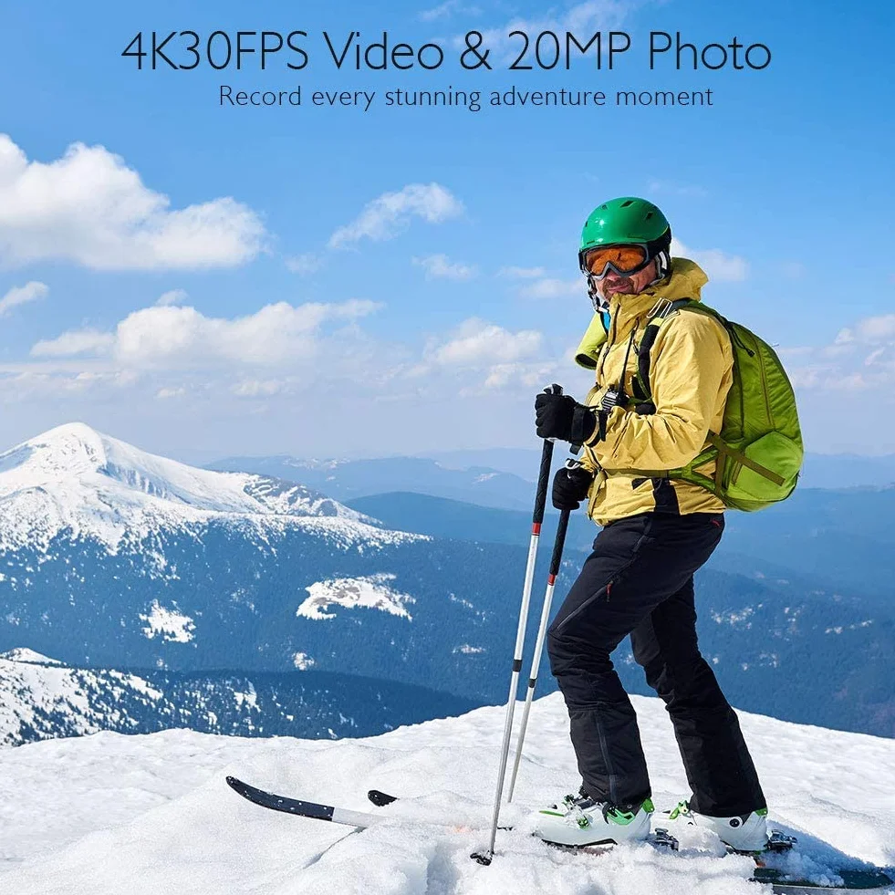 AKASO Action Cam 4K30FPS 20MP WiFi kamera sportowa z ekranem dotykowym EIS 4X Zoom pilot zdalnego sterowania 40 m kamera podwodna z 2 bateriami 1350 mAh i zestawem akcesoriów do kasku