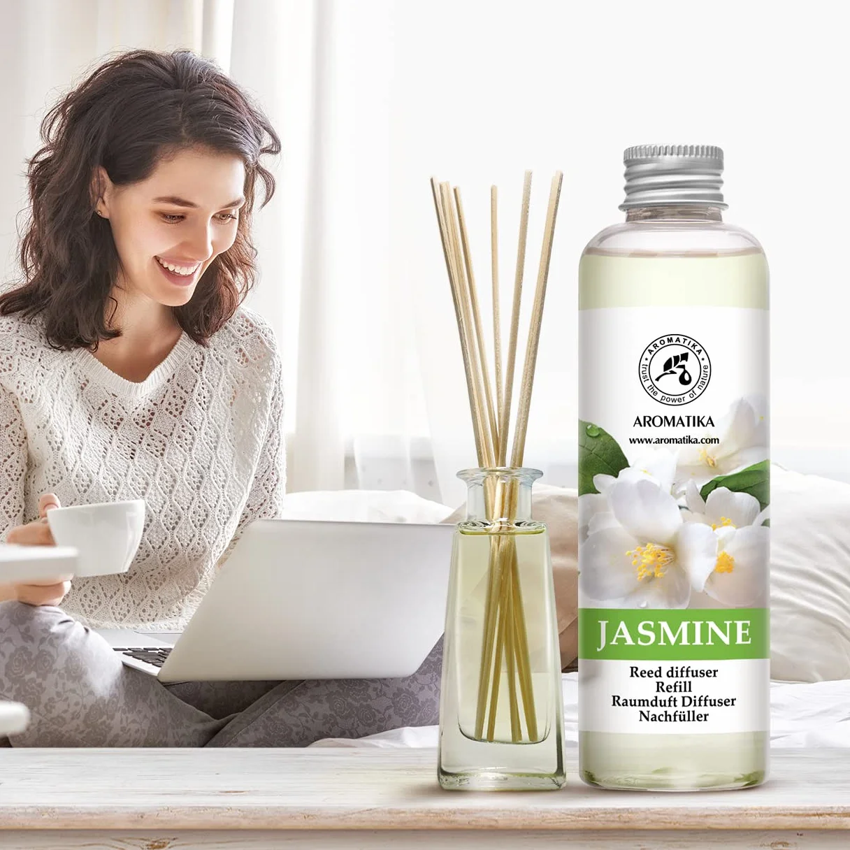 Diffuseurs de Parfum Jasmin 200 ml - Arôme Floral - Desodorisant Maison - Aromathérapie