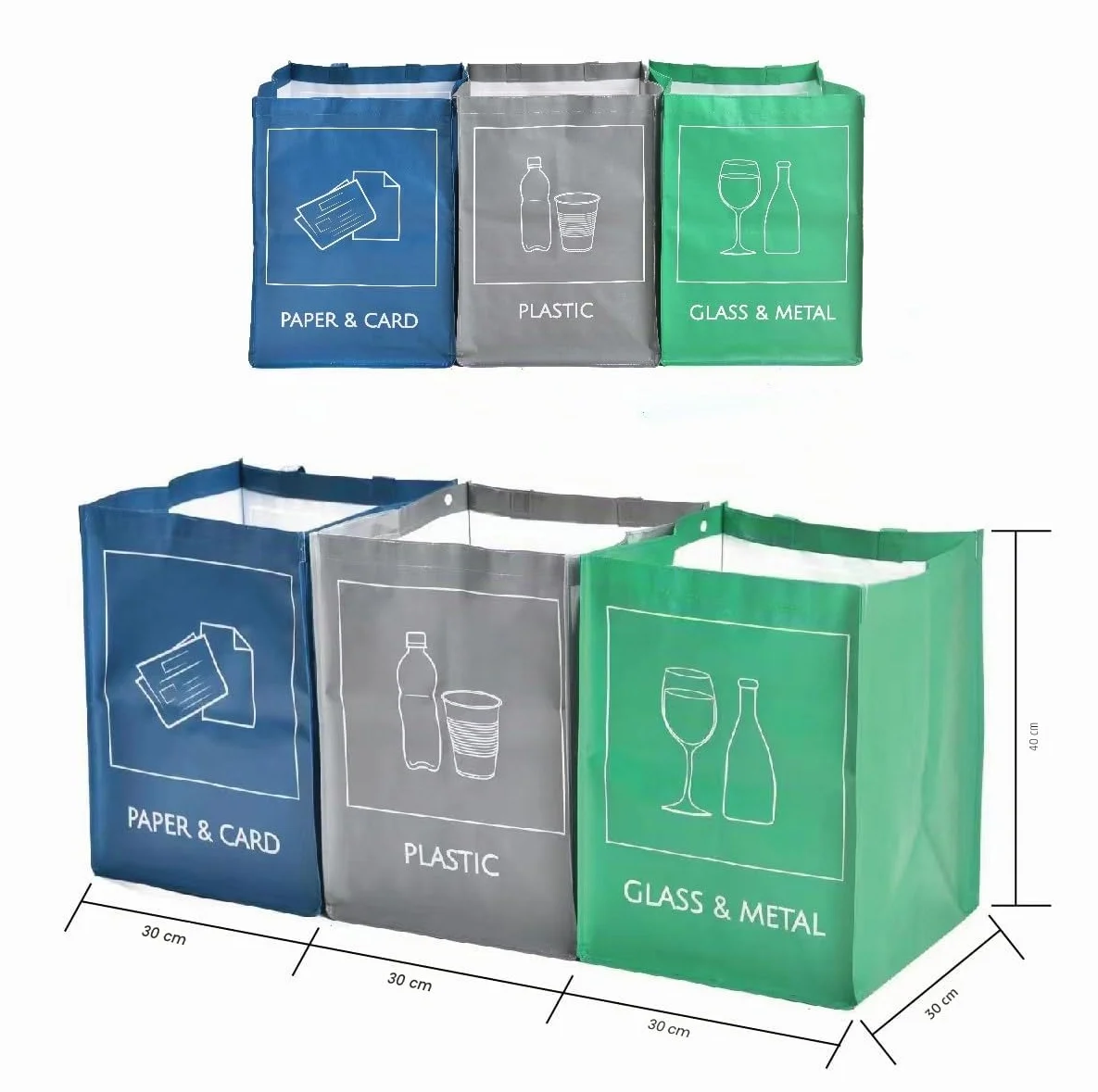 Sacs de tri sélectif réutilisables pack de 3, organisateur de tri, poubelles de recyclage étanches