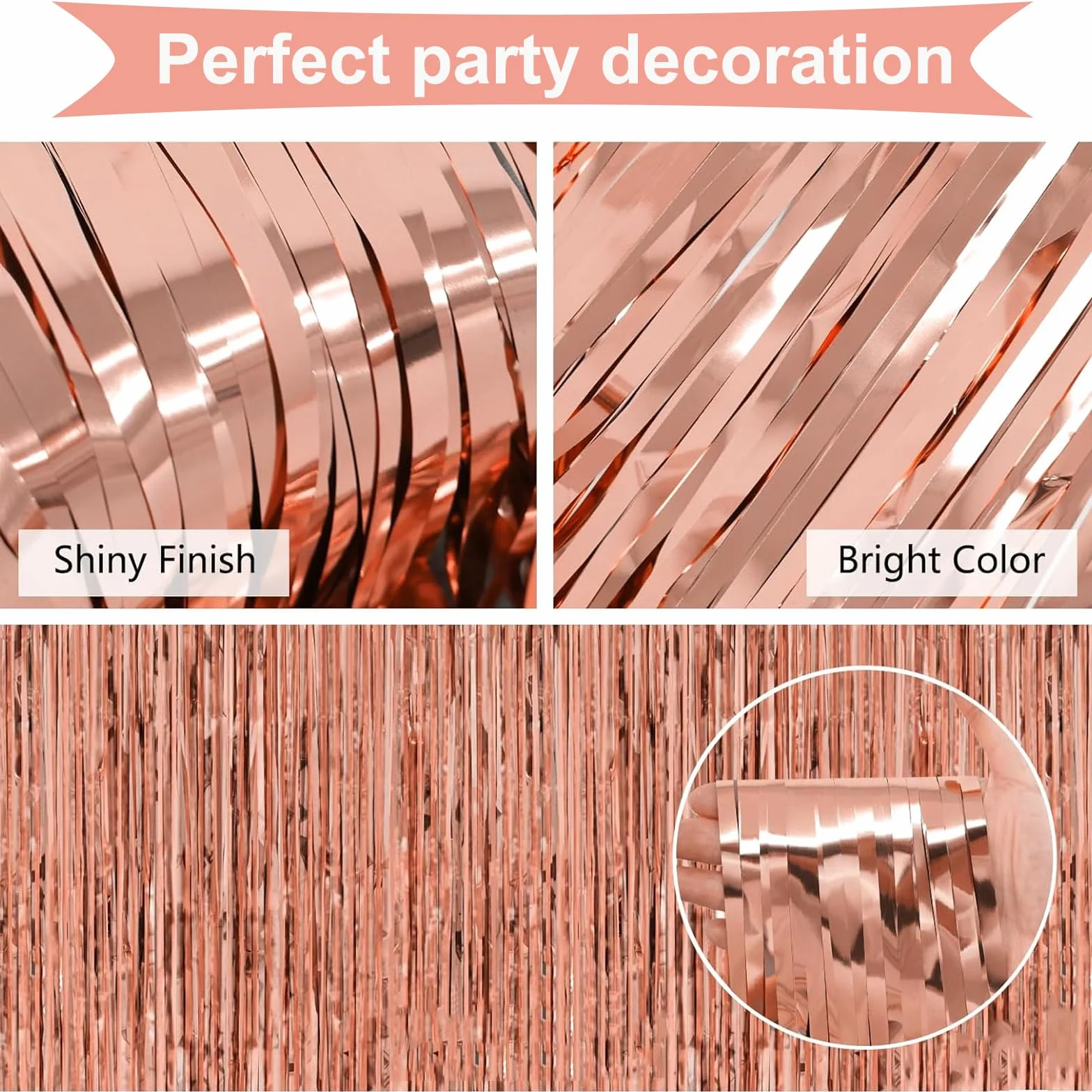 Rideau Métallique à Franges Paillettes Brillant 1x2M Or Rose pour Décoration Fête Noël Mariage