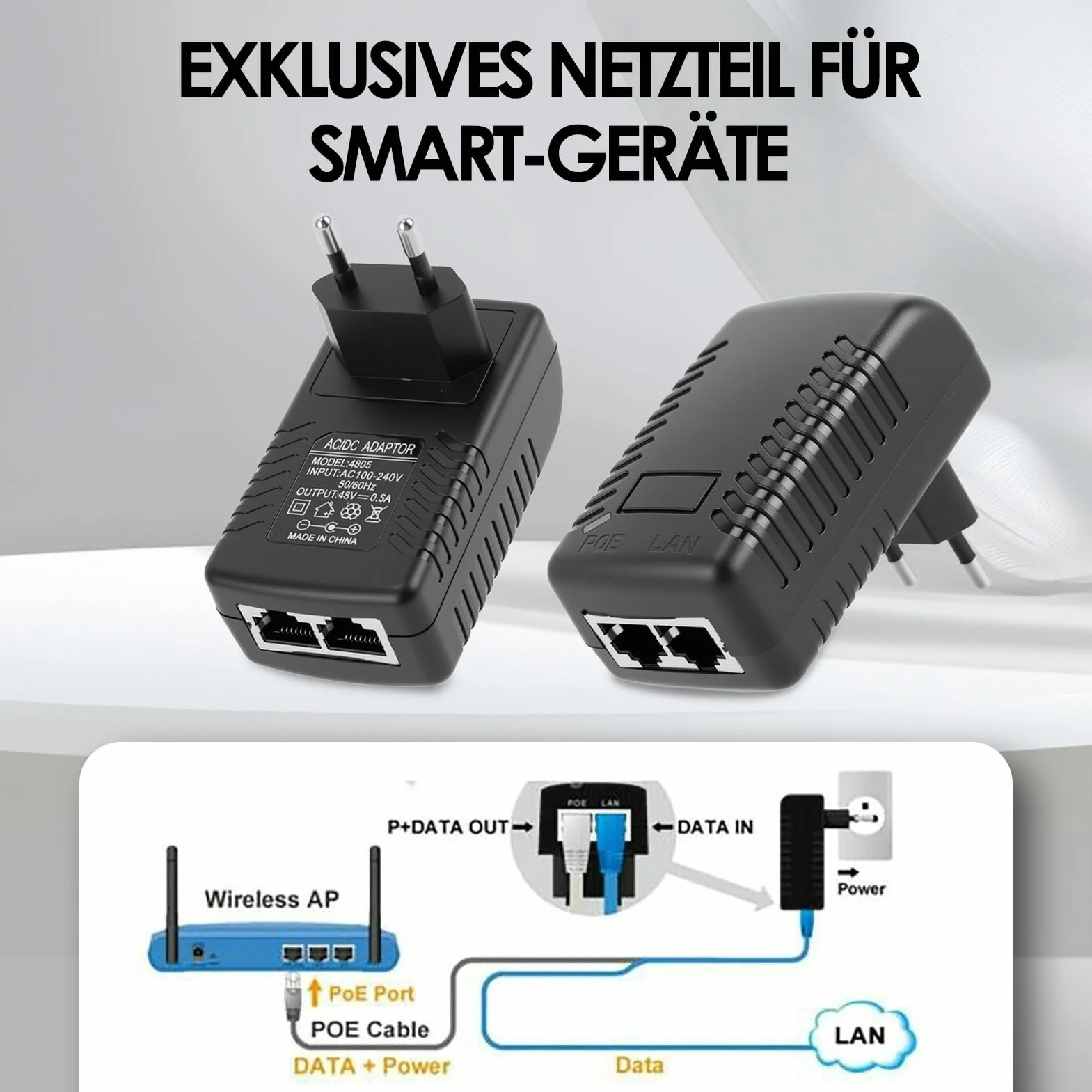 Sonew 48 V 0,5 A pasywny zasilacz POE Injector Ethernet adapter z wtyczką ścienną odpowiedni do telefonów Voip, aparatów, aplikacji i innych (EU)