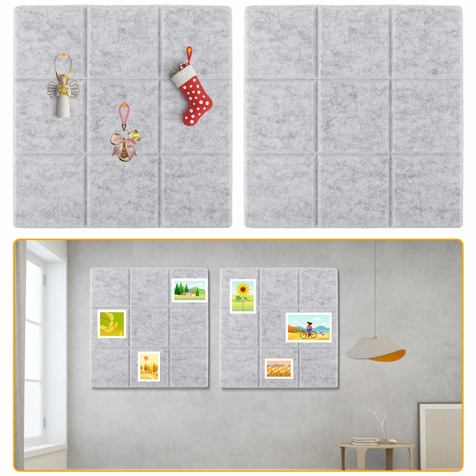 Lot de 12 grands tableaux d'affichage en feutre 30 x 30 cm autocollant avec 30 punaises pour bureau