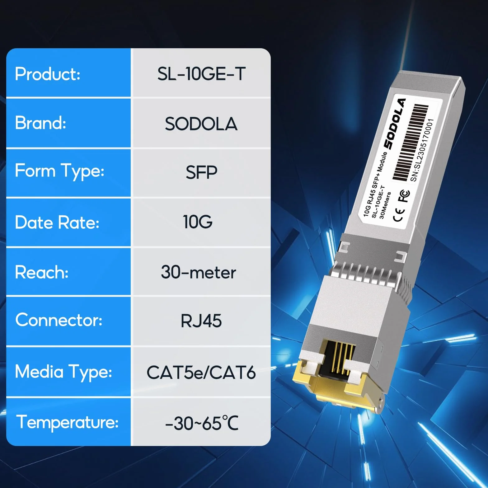 Moduły 10GBase-T RJ45 SFP+ 10G SFP+ RJ-45 miedziany nadajnik do SODOLA, SFP na Ethernet, Plug and Play, Hot Pluggable, do 30 m odległości, miedziane moduły SFP (1 opakowanie)