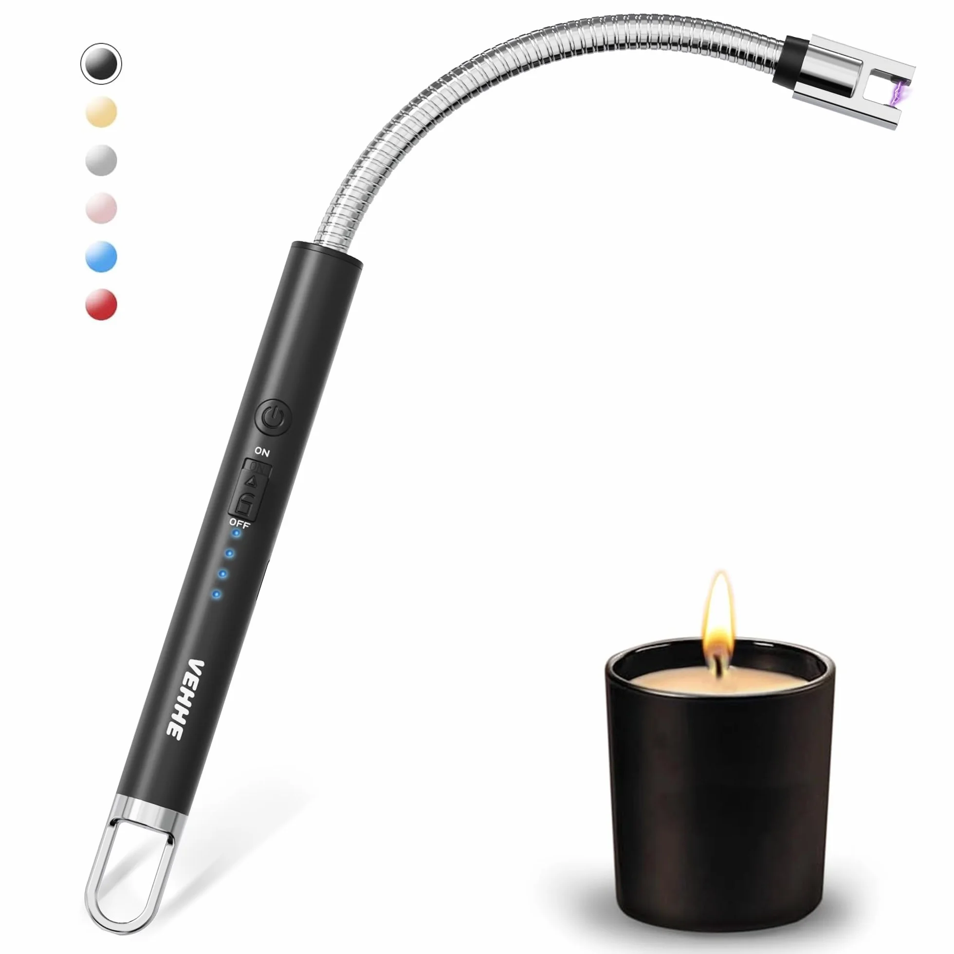 USB Rechargeable Arc Briquet Allume Bougie Electrique avec Affichage Batterie LED Long Flexible 360º Coupe-Vent