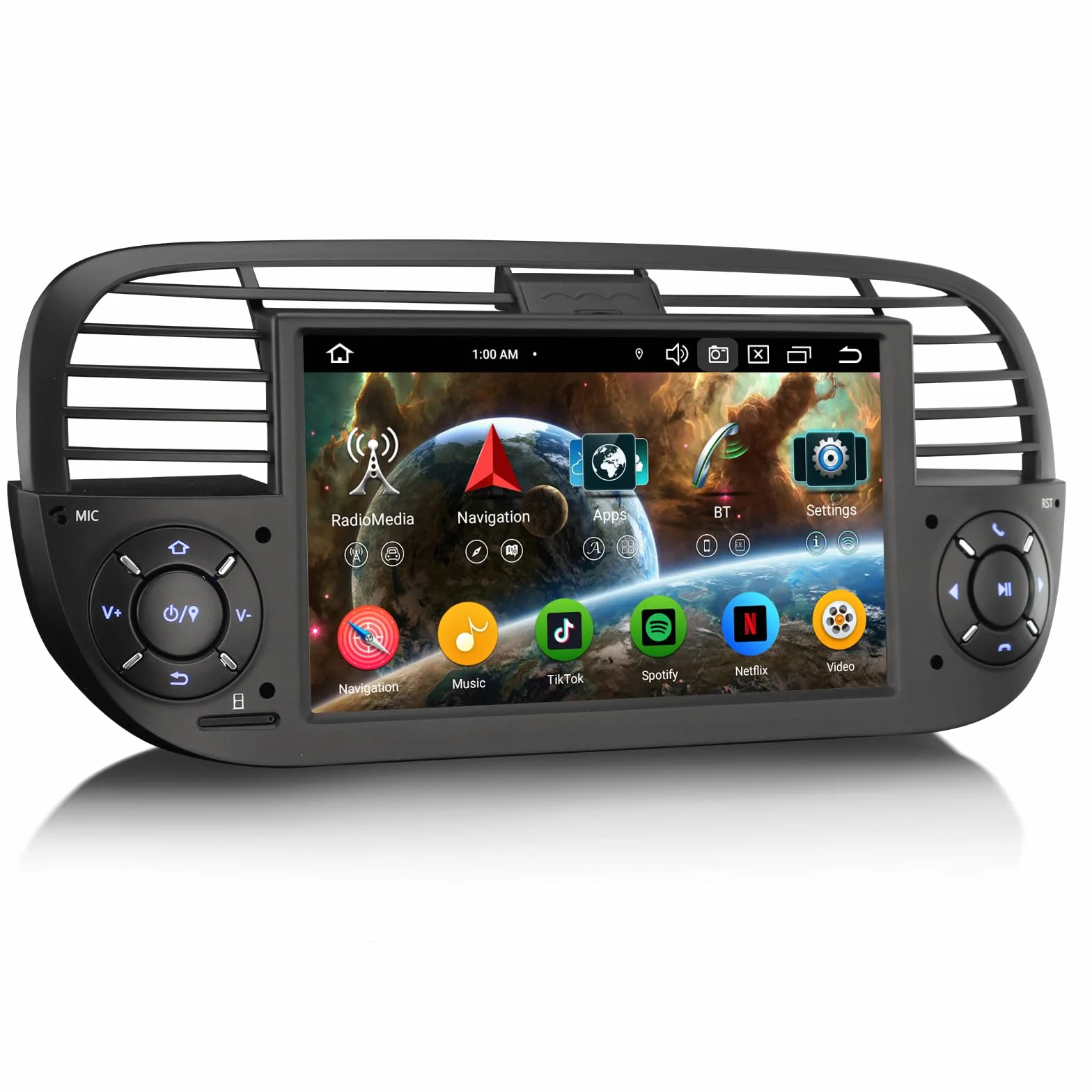 Erisin 8-rdzeniowy 4 GB + 64 GB Android 14 GPS radio samochodowe Bluetooth 5.0 z nawigacją do Fiat 500/500C/500S 2008-2015 500E 7 cali ekran dotykowy obsługuje bezprzewodowy CarPlay Android Auto WiFi