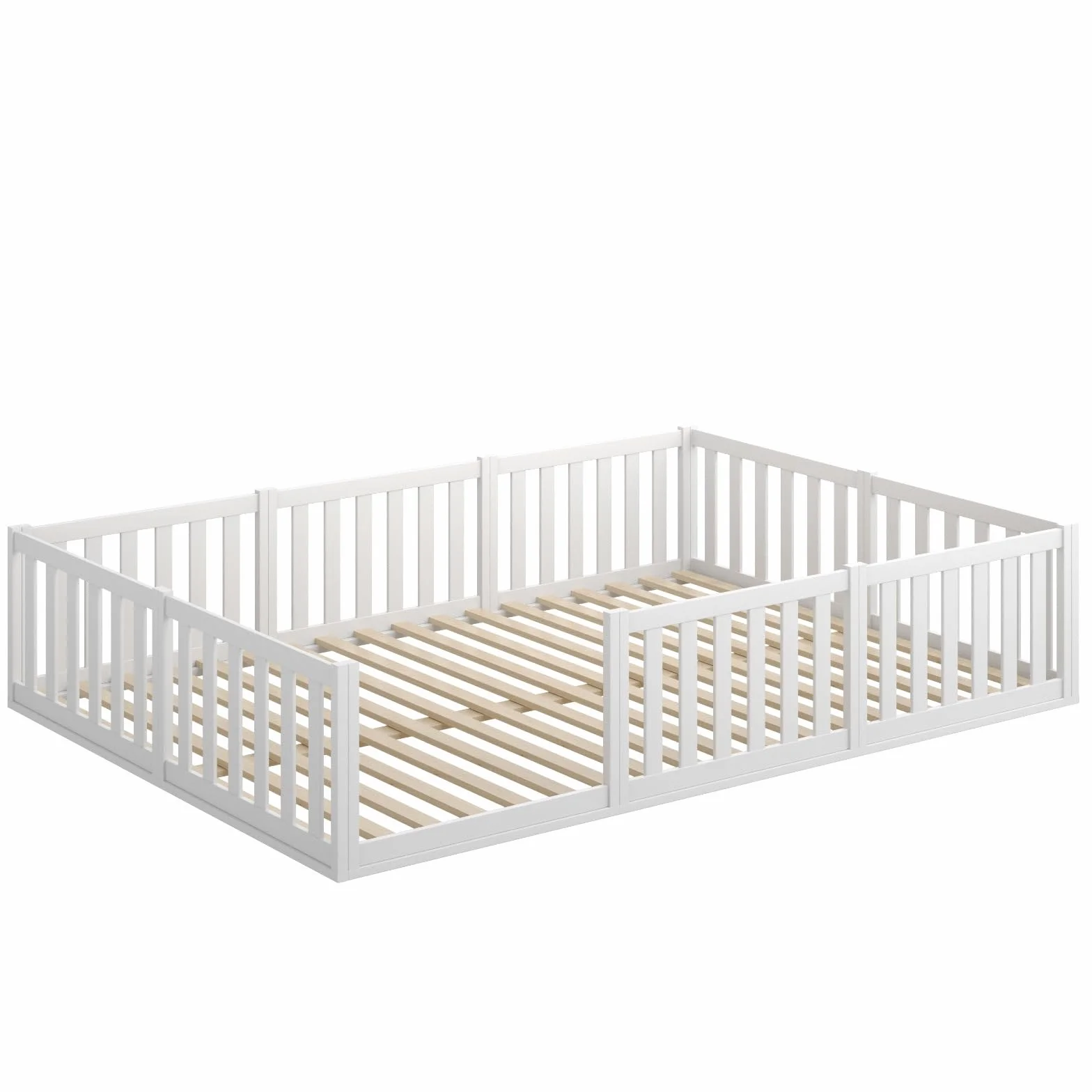 CADANI Lit Montessori TESO 140x200 – Charge 200 kg, entrée modulable, sommier Enroulable, lit-Familial Blanc