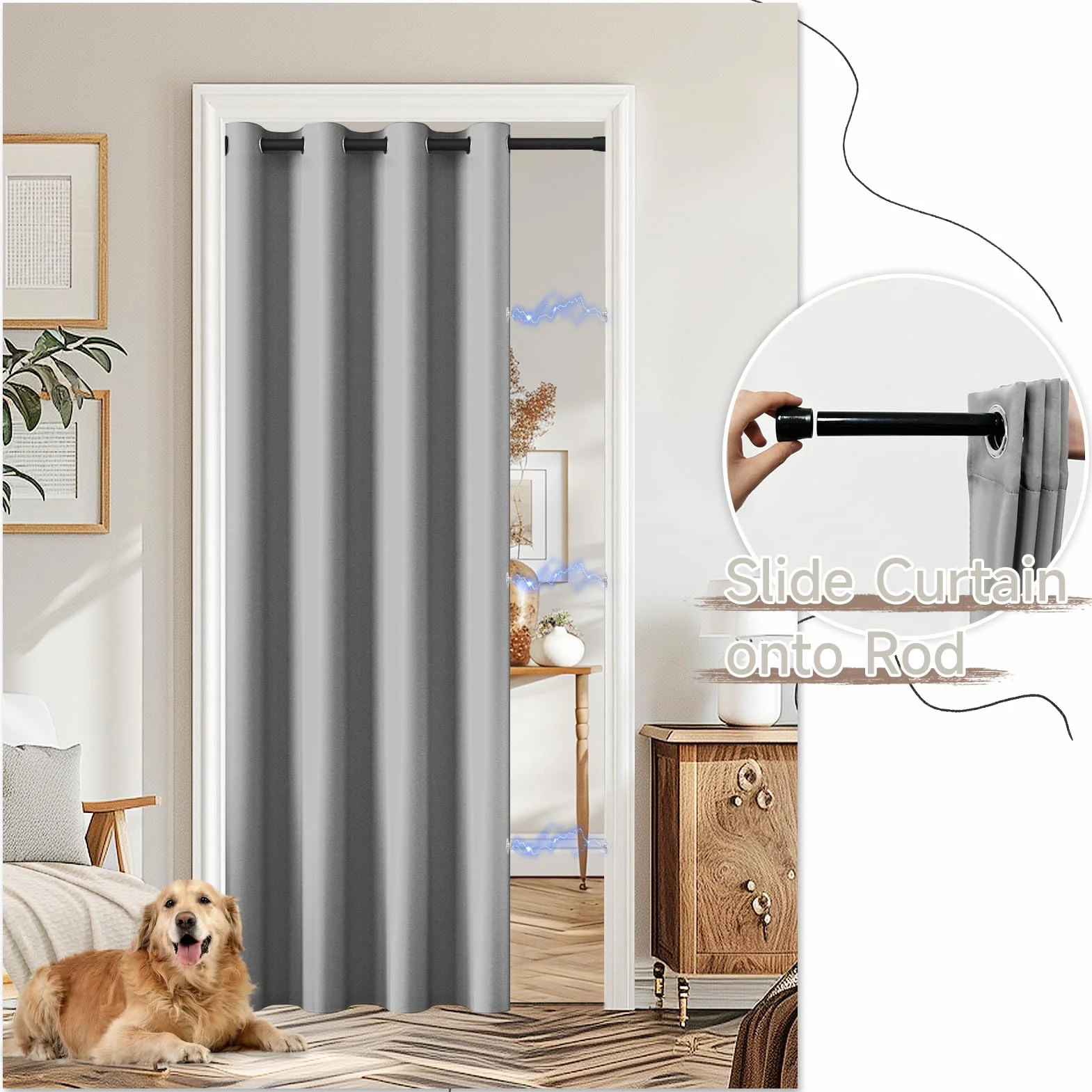 Rideau Thermique Isolant Anti Froid avec Tringle Extensible, 195x132 cm, Gris Argenté