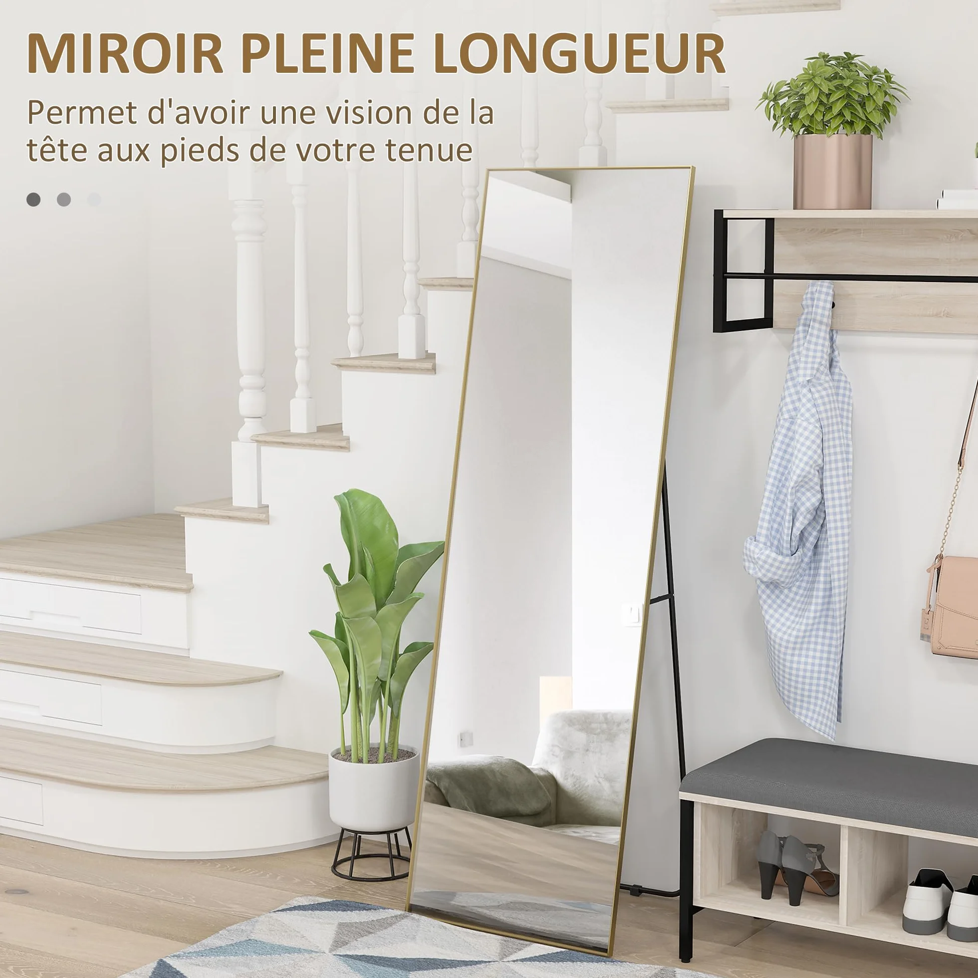 HOMCOM Grand Miroir Pleine Longueur 160 x 50 cm sur Pied Mural ou Posé Contre Mur pour Chambre à Coucher Salon Dressing