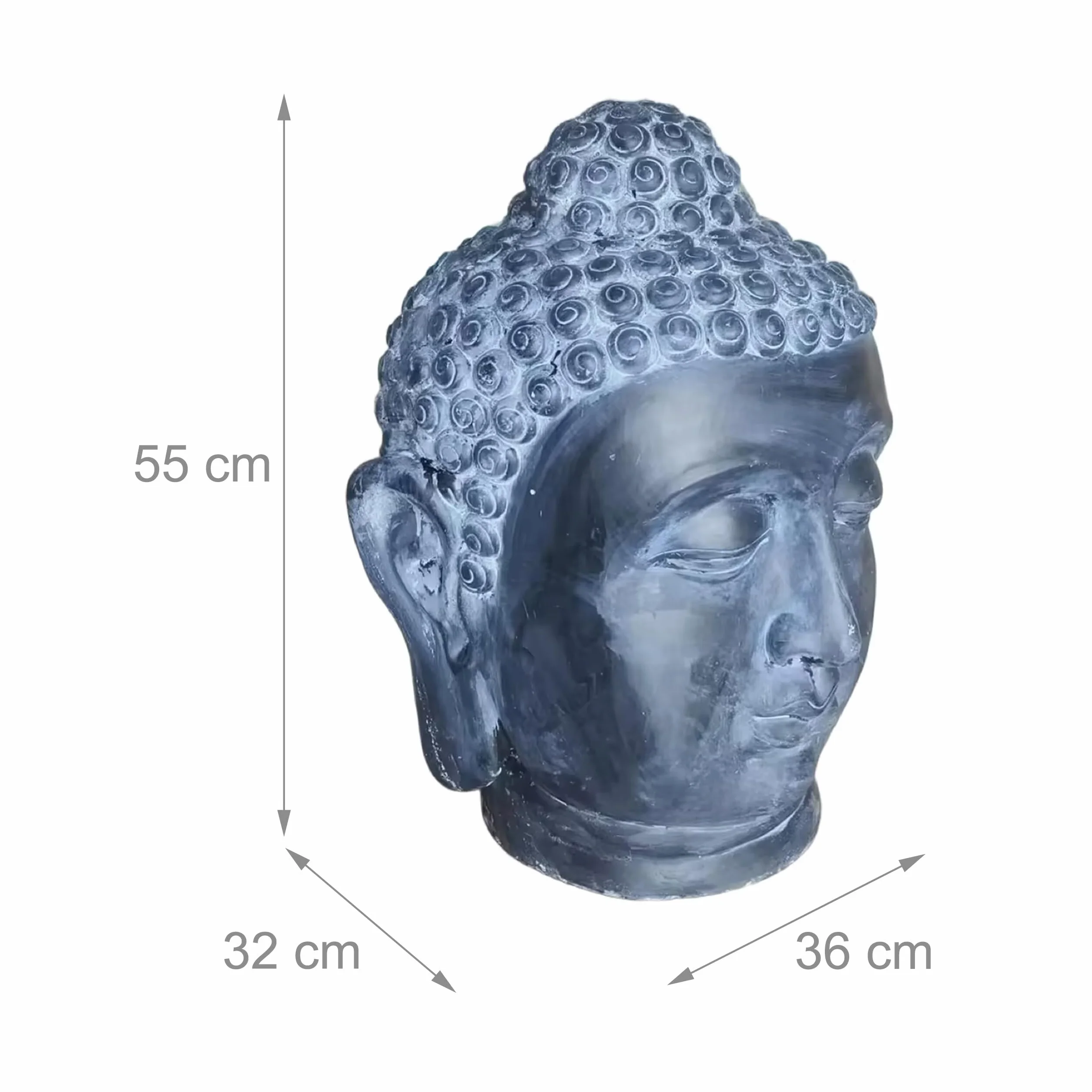 Relaxdays Tête de Bouddha déco Zen résistante aux intempéries Anthracite 55x36x32 cm