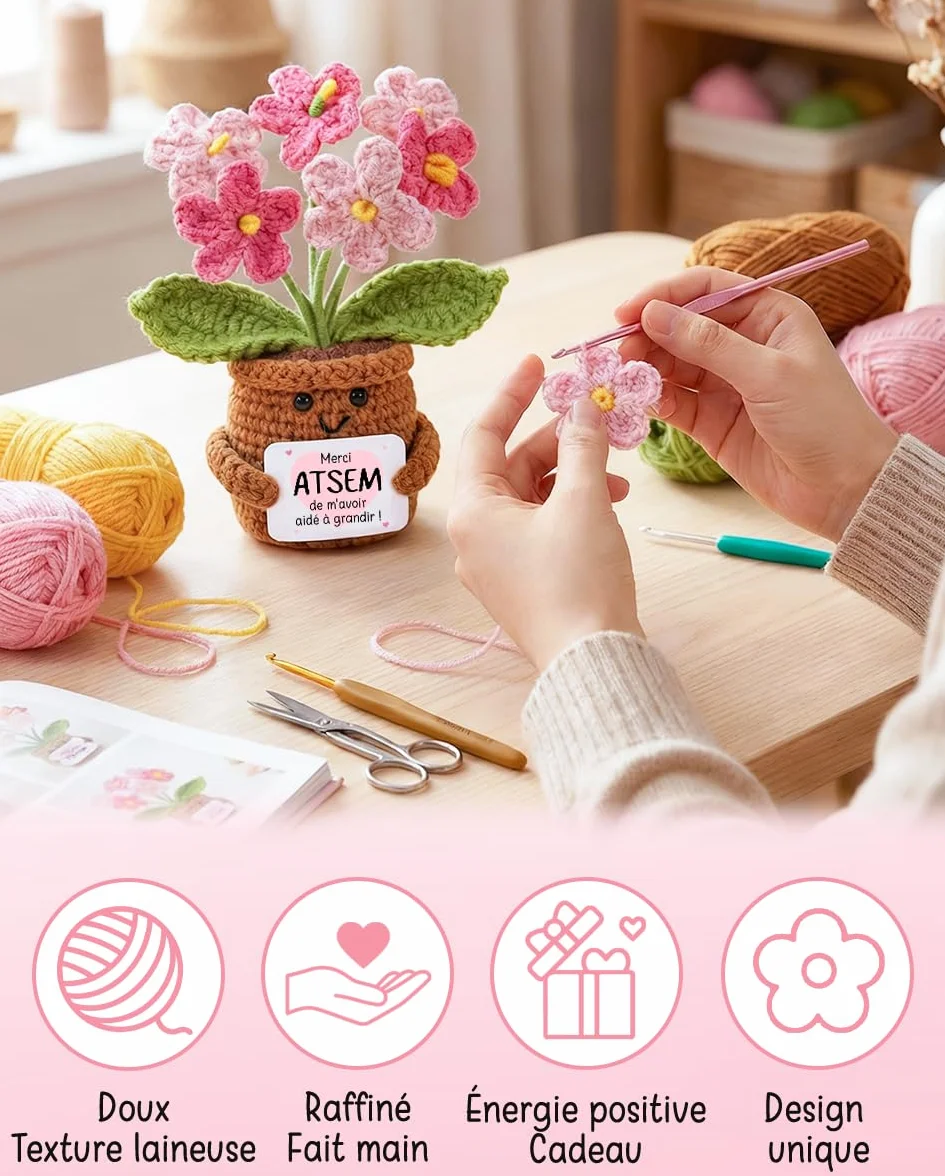 Leboria Cadeau Atsem Maternelle Fleurs Crocheted Pot Souriant Fin d'Année Enseignants
