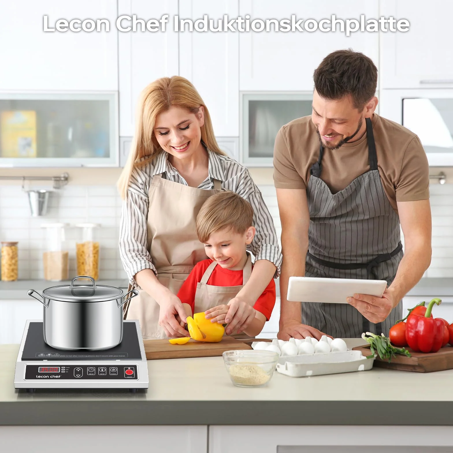Plaque à induction, Portable 1 Feu Puissante 3500 W, Plaque de cuisine electrique Réglable sur 10 niveaux, grande capacité de charge de 50 KG, 24 heures minute