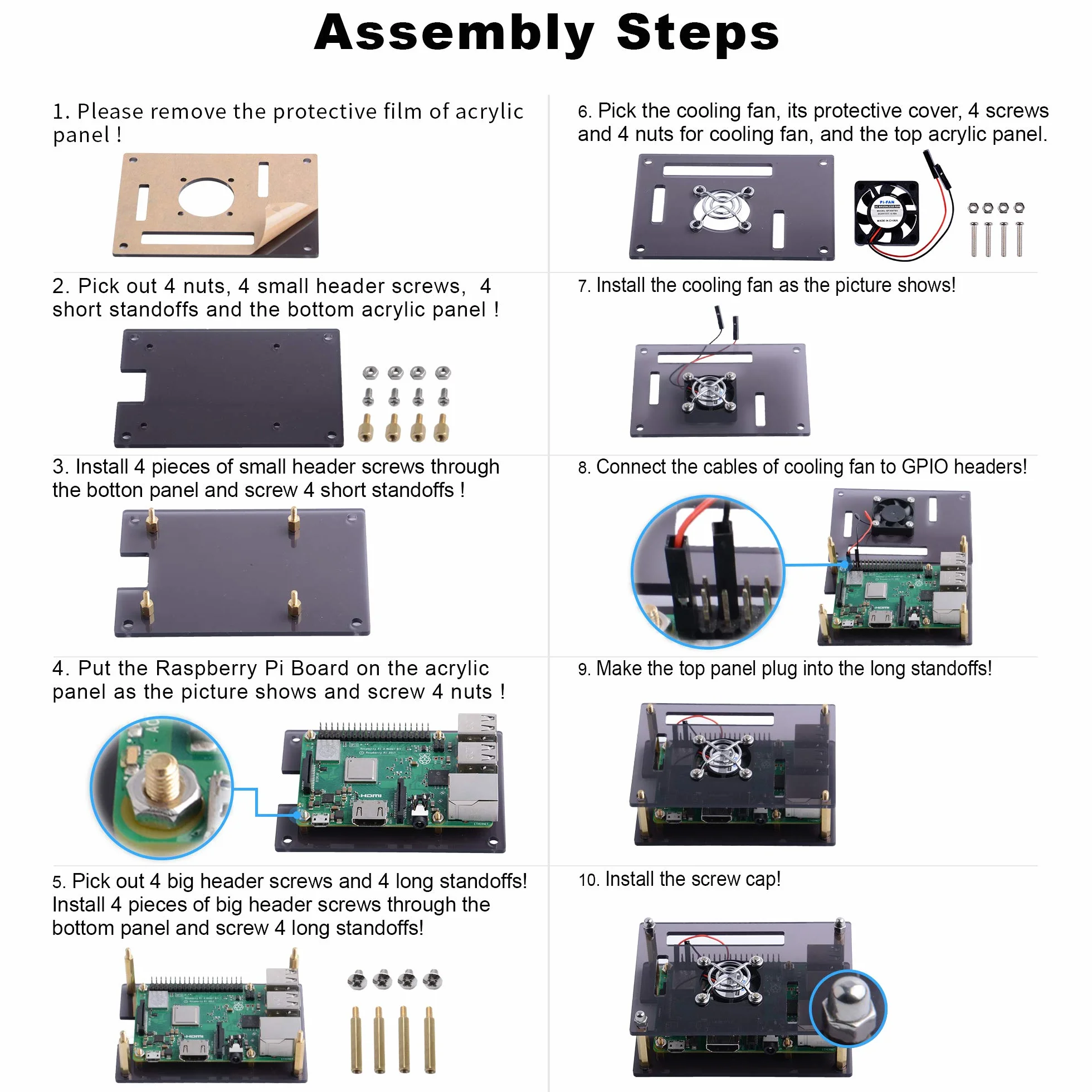 GeeekPi Akrylowa obudowa do Raspberry Pi 4 i 3, Raspberry Pi etui z wentylatorem do 3/2 (B/B +), brązowa