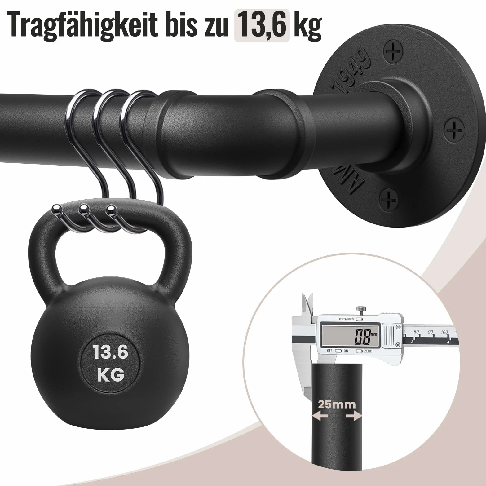 Tringle à Rideaux Industrielle 80-305cm Extensible Diamètre 25 mm Montage au Plafond Noir