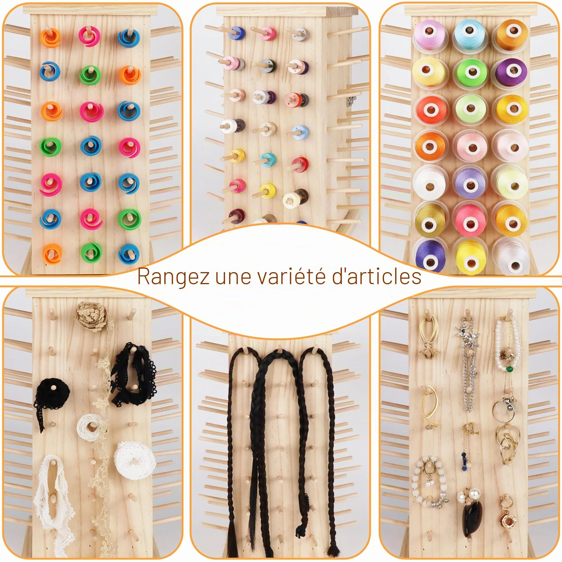 New brothread 93 Bobines (DIY) 360° Rotation Complète Support de fil en bois Porte-fil avec compartiments de rangement intérieurs pour couture, quilting, broderie, tressage de cheveux et les bijoux