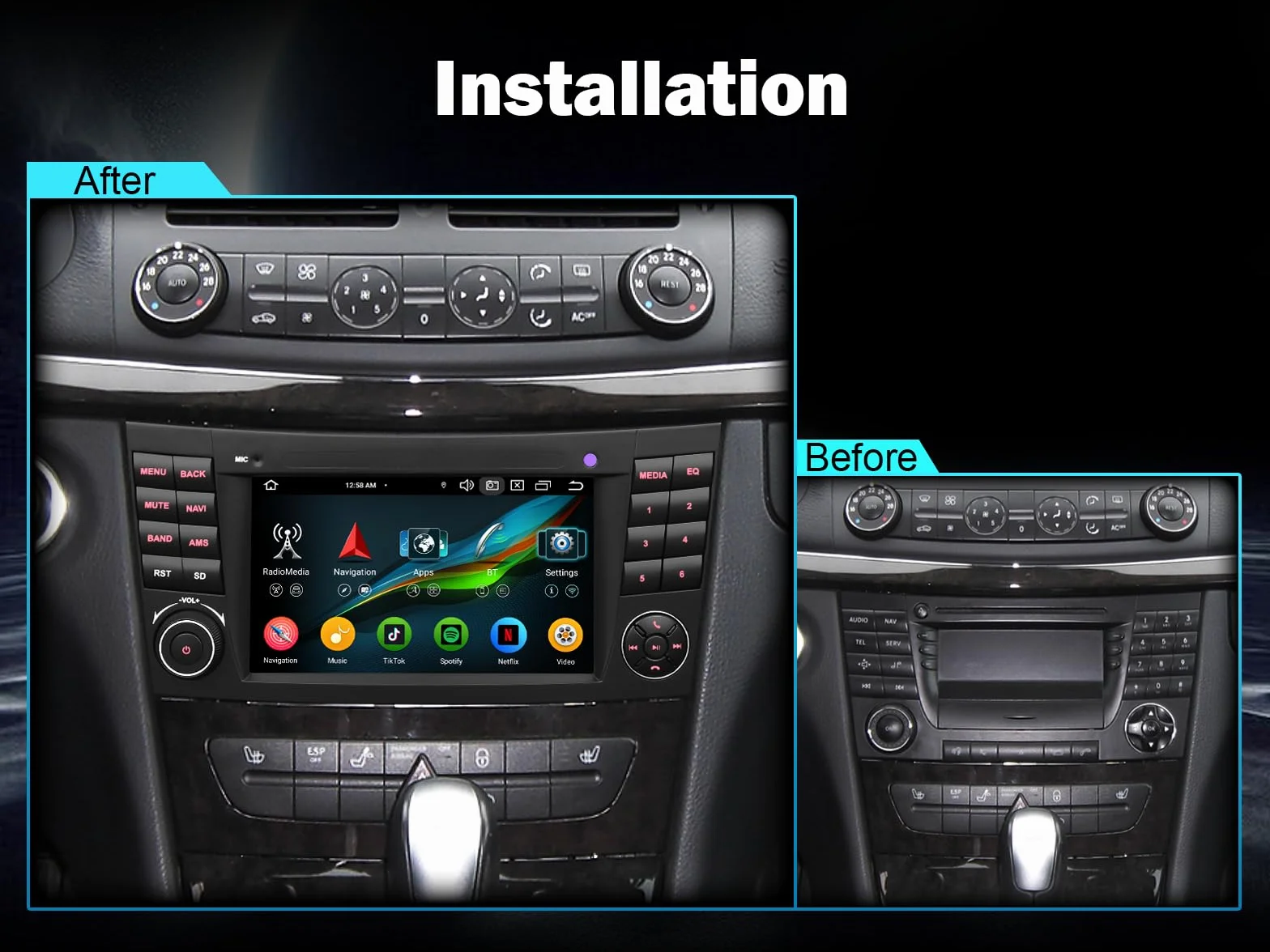 Radio samochodowe 8 rdzeni Android 14 [4+64GB] GPS nawigacja dla Mercedes Benz klasy E W211 klasy CLS W219, bezprzewodowe Carplay, Android Auto, DSP, Canbus, RDS, SWC, Bluetooth 5.0, WiFi, DAB+