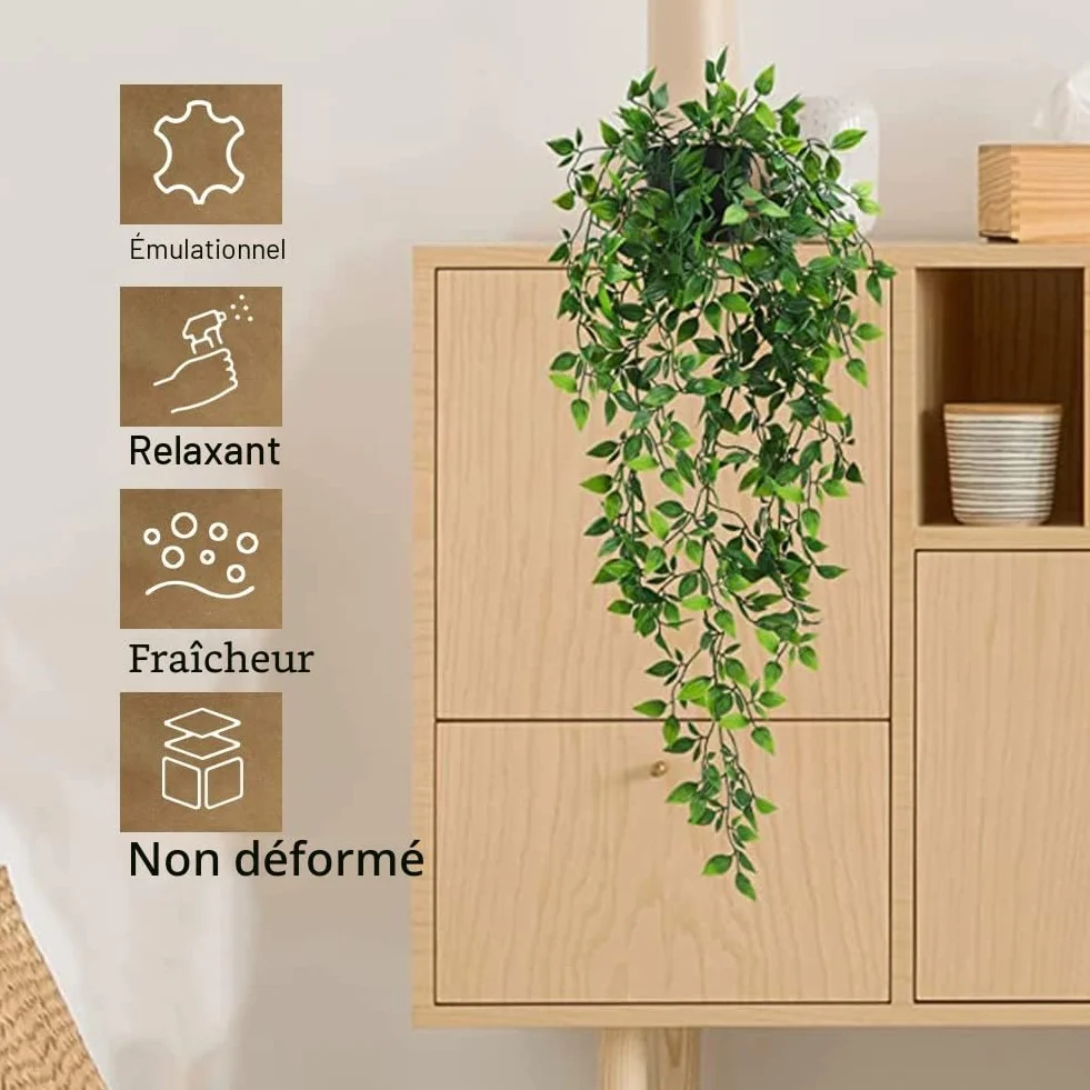 Plante Artificielle Tombante en Pot 2 Pcs Lierre Artificiel Fausse Plante Verte Suspendue pour Balcon