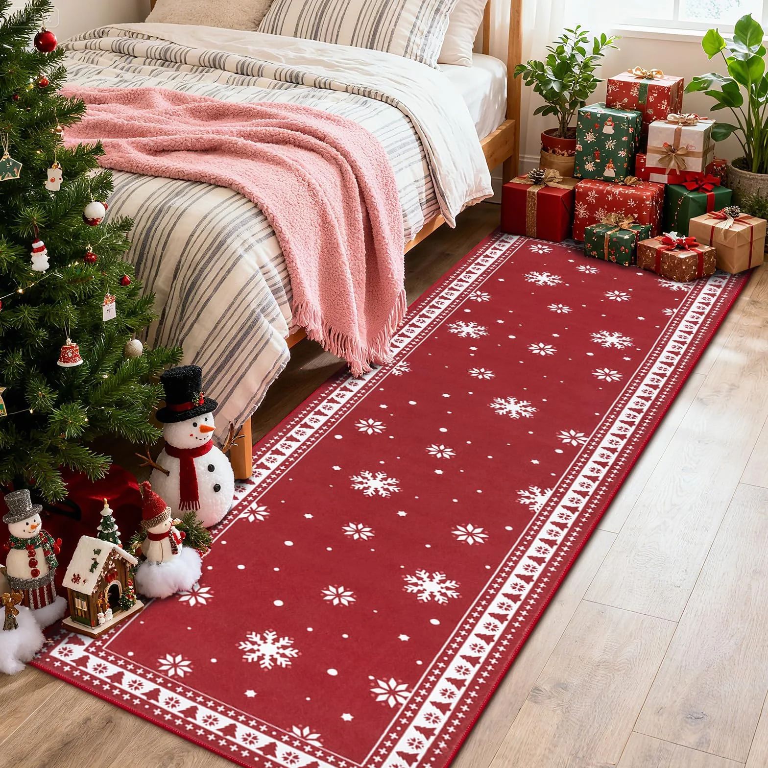 Enyhom Tapis Couloir Long de Noël 80 x 300 cm, Moelleux Tapis de Cuisine Antidérapant et Lavable en Machine, Absorbant Facile à Nettoyer Tapis de Passage pour Couloir, Entree, Chambre à Coucher, Salon