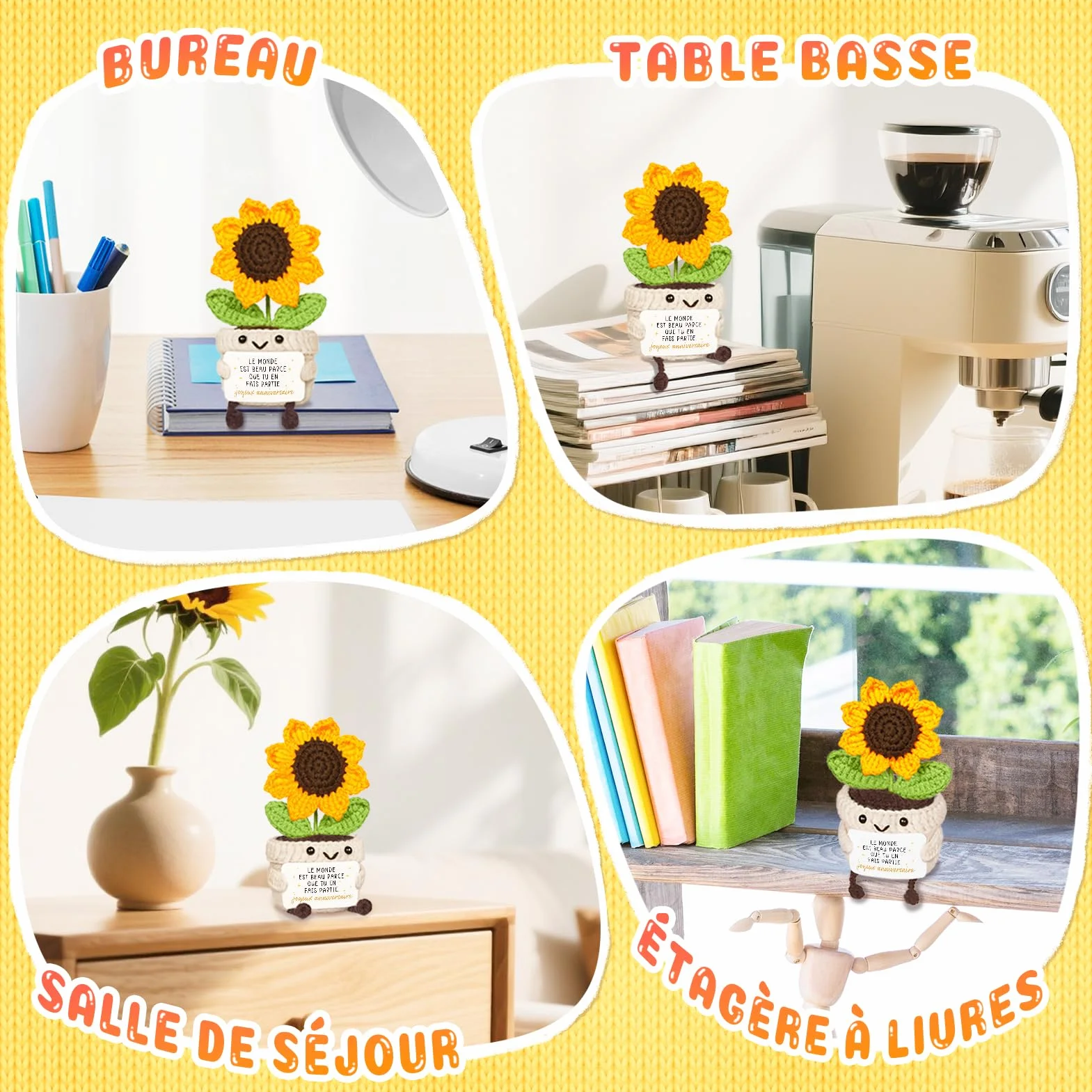 Tournesol au Crochet Soutien Emotionnel Cadeau Anniversaire Femme Original