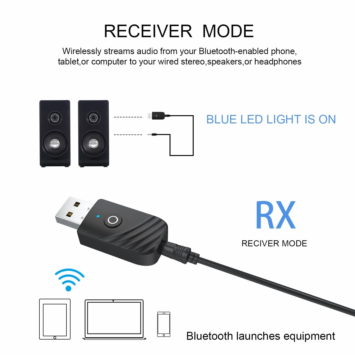 Adapter USB Bluetooth PC dongle transmisor BT5.0 aux do telewizora, słuchawek, wieży stereo samochodu