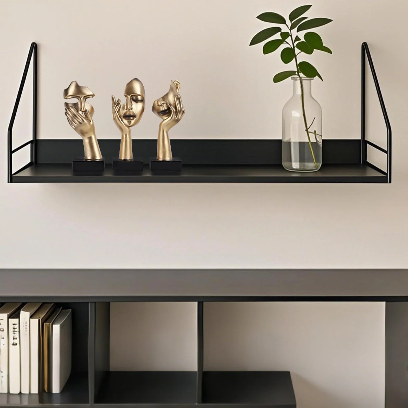 Lot de 3 Statues de Penseur, Sculpture Abstraite Dorée et Noire, Décoration Bureau, Cadeau Noël Nouvel An