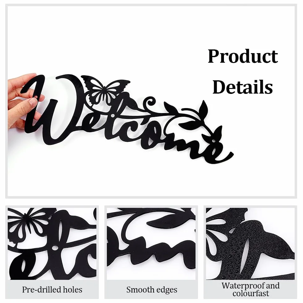 Papillon Décoration Murale en Métal, Noir, Silhouette Mur Art, 11.5x30 cm