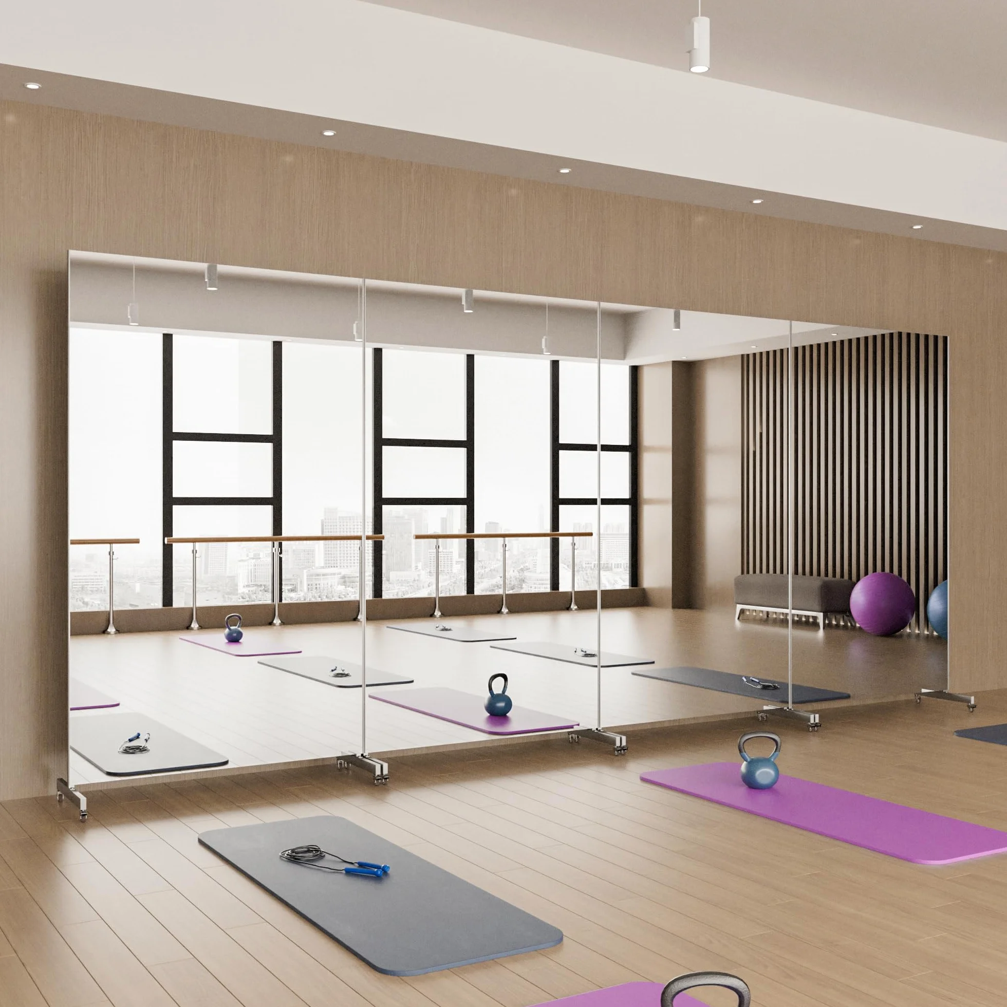 brisafe Miroir Pleine Longueur Incassable 170 x 100 cm, Noir | Sur Pied avec Roulettes, Pivotant à 360°, Pour Gym Danse Yoga, Grand Miroir