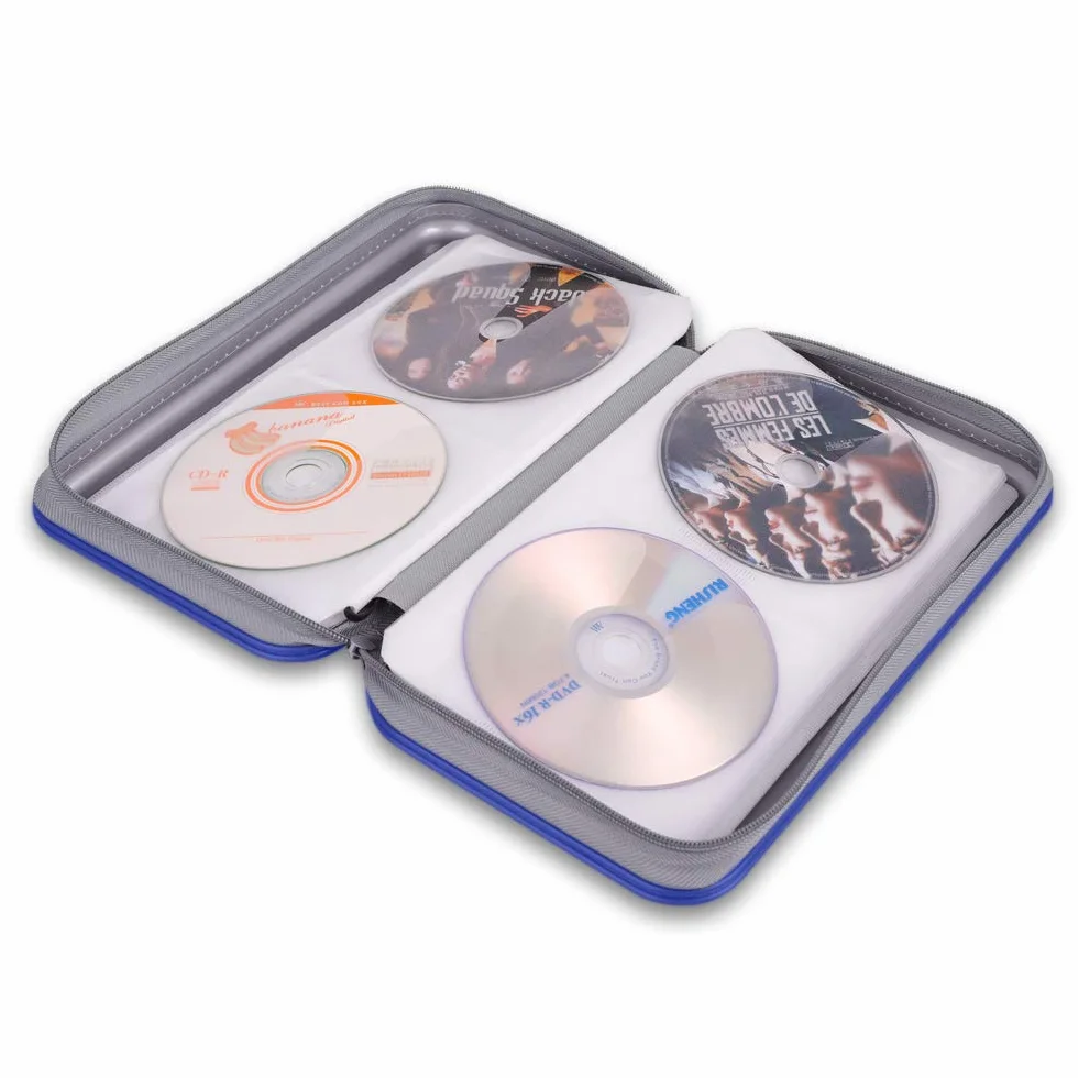 Support de DVD en Plastique Dur 96 Capacités Boîtier de Rangement pour Disque Portable Voiture Bleu