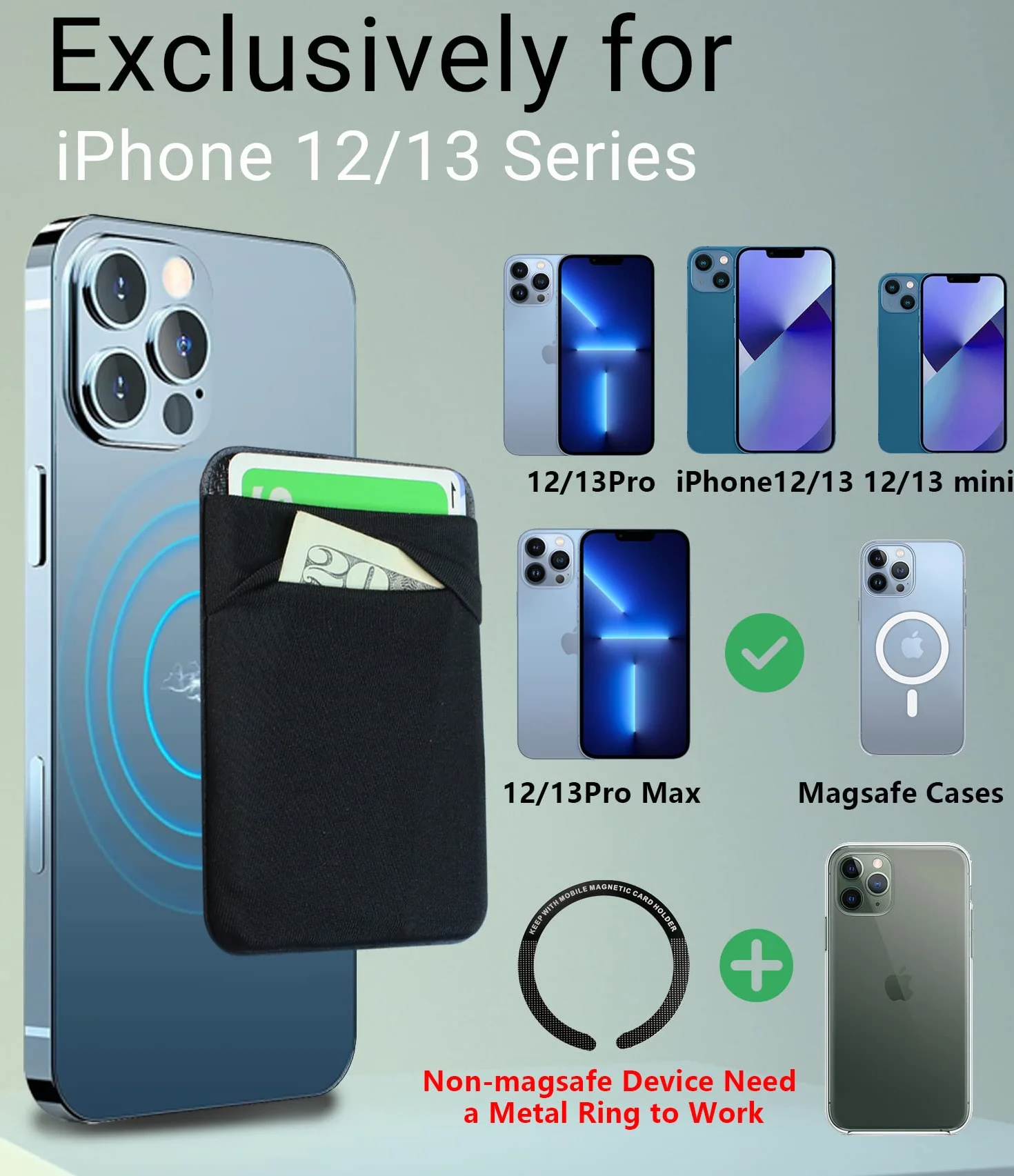 Magnetyczny portfel do Mag-Safe, etui na karty, kompatybilne z iPhone 14, 13 i 12 Pro Max Plus, magnetyczne etui, akcesoria, uchwyt na karty, czarny