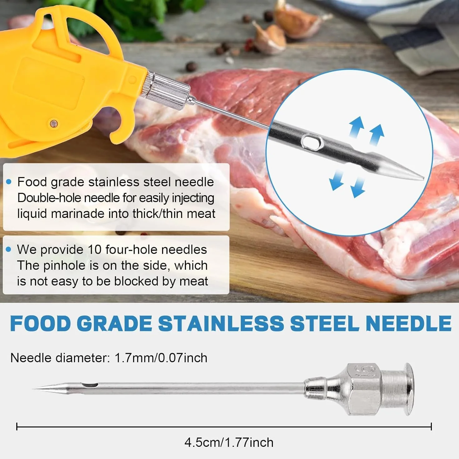 MXBAOHENG Injecteur de Viande Électrique 50W Marinade Automatique Seringue Viande 10 Aiguilles Inox Rôtir Dinde Porc Bœuf